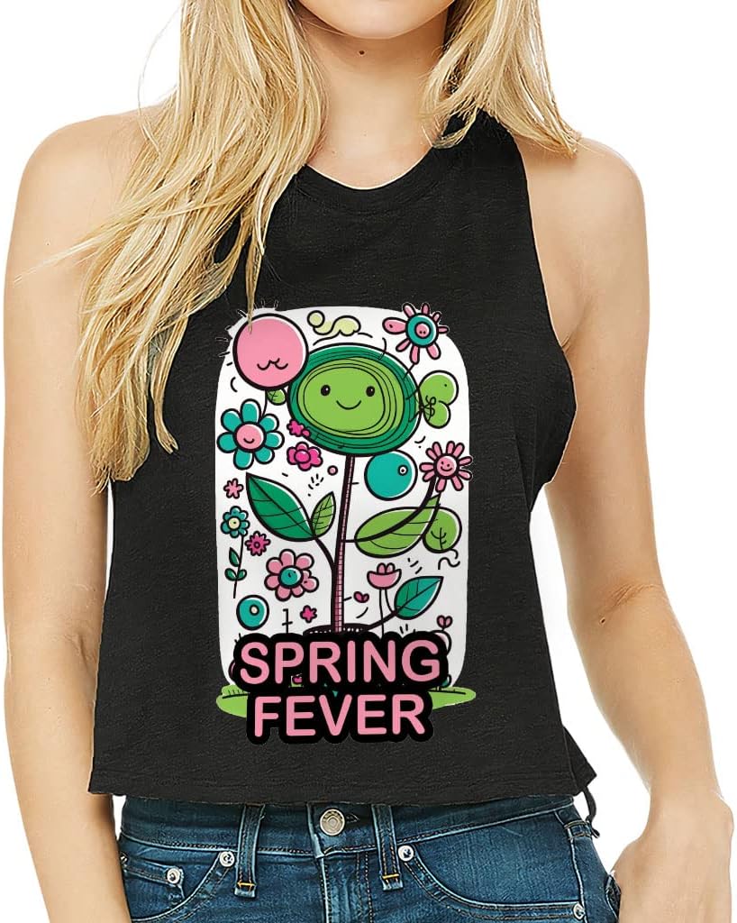 Spring Fever Racerback Cropped Tank - Cartoon Women's Tank - Art Print Tank Top