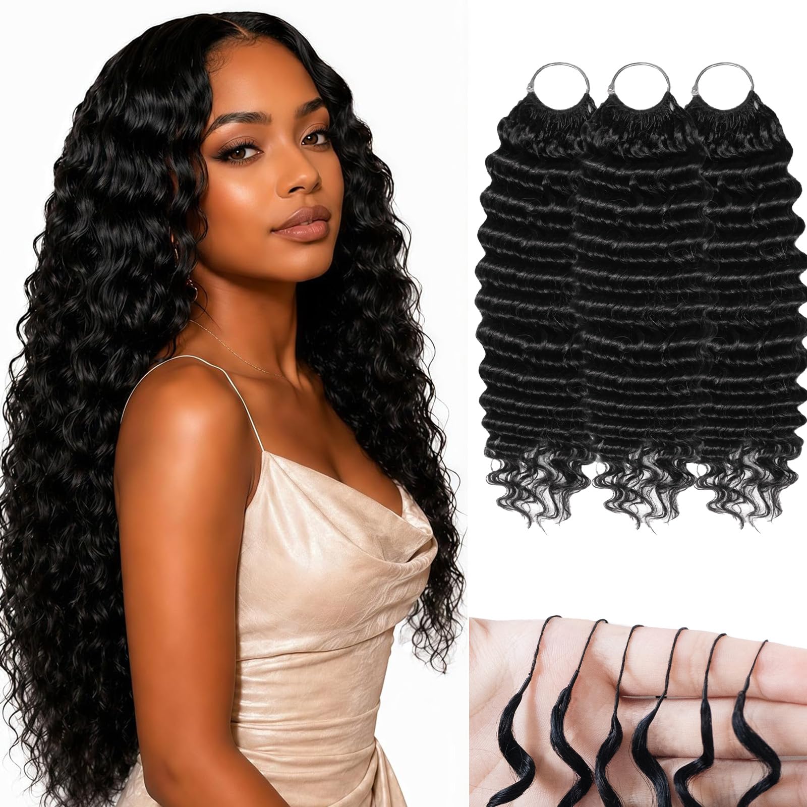 20 Inch Miracle Knots Crochet Human Hair Deep Wave 1B, Feather Crochet Hair Black 20 Inch 180g