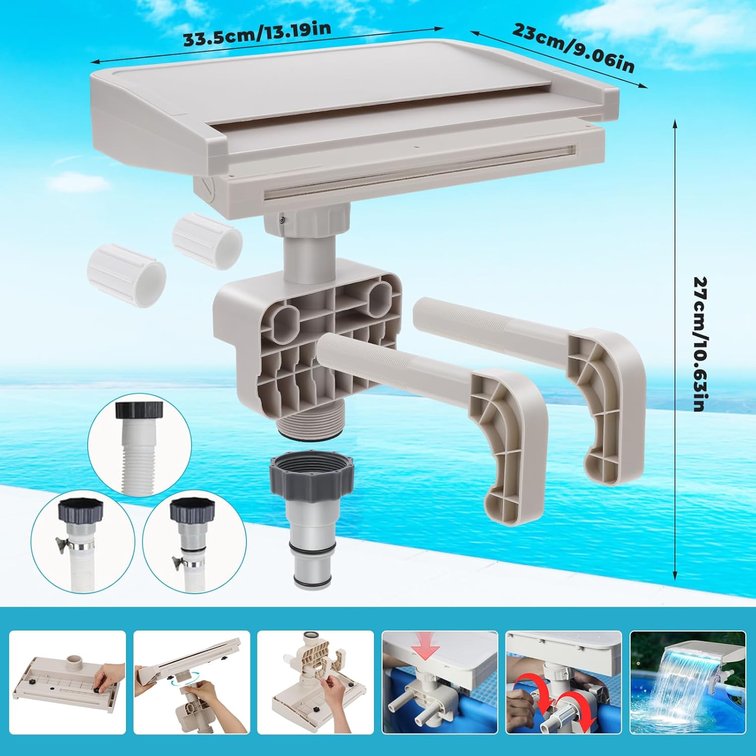 Pool Fountain, Pool Fountains for Above Ground Pools with Light, Relaxing Waterfall Ground Swimming Pool Attachment, Water Spillway Koi Pond Waterfalls Fountains Kit (White-Colorful Light)