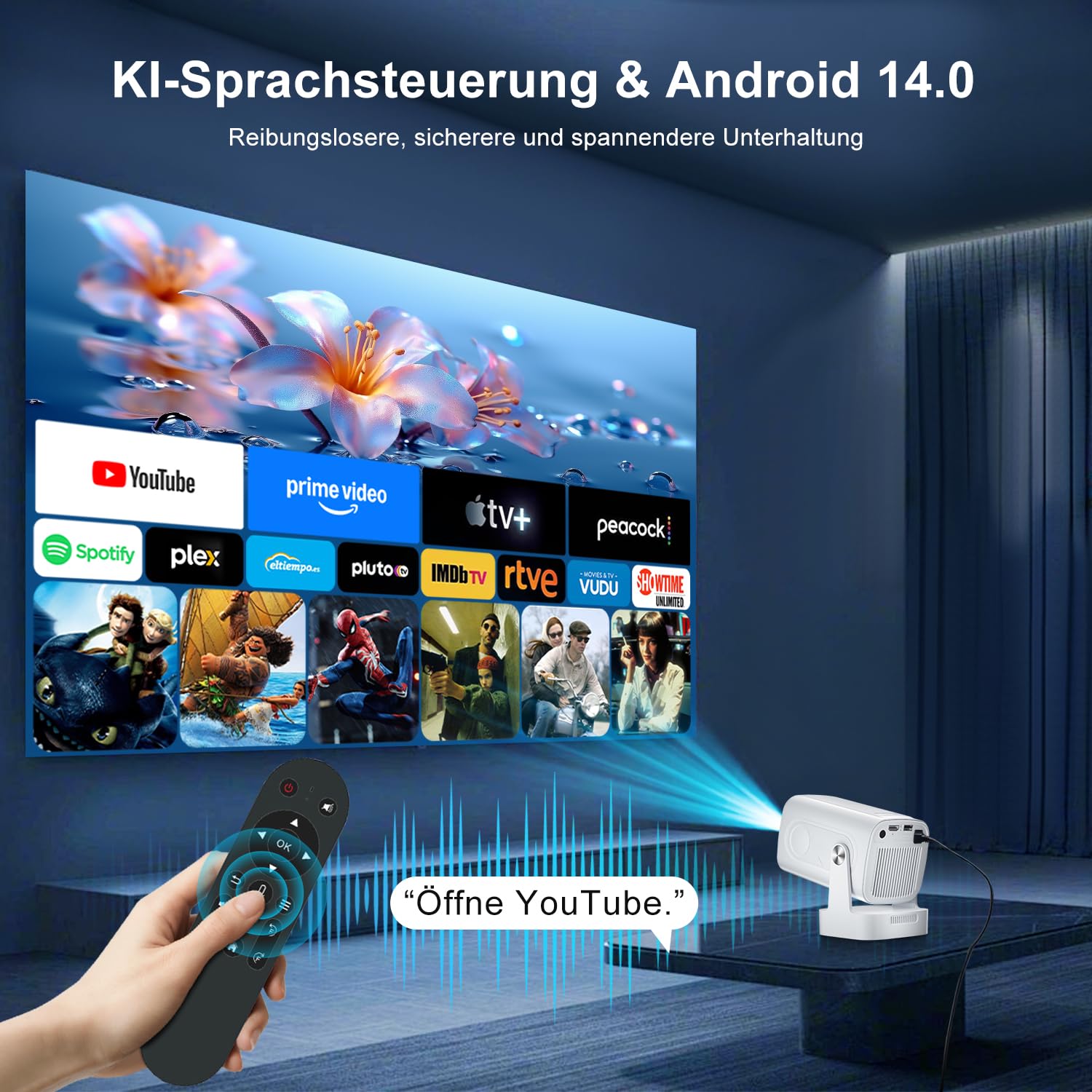 Salange Mini Vidéoprojecteur 8K 1080P Autofocus WiFi 6 Bluetooth 5.4 Auto Keystone 4K Android 14