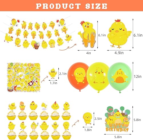 Miniatura 3 de Decoraciones de fiesta de granja de pollos – Cartel de feliz cumpleaños, lindo cartel de pollo, decoración de pasteles, globos de látex, calcomanía
