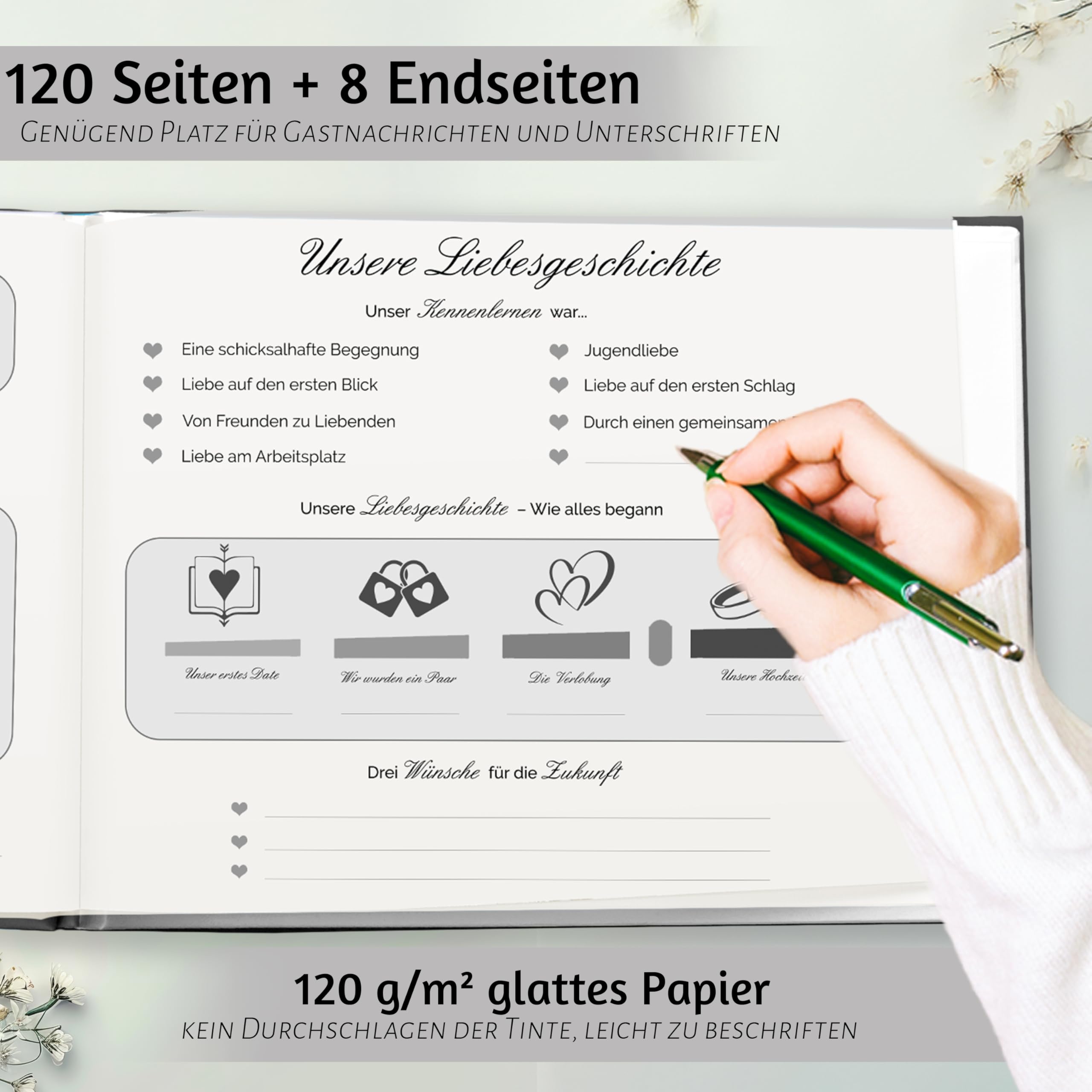 PATIKIL Gästebuch Aus PU-Leder – Hochzeitsbuch Mit Goldprägung, 50 Seiten, 23x18 Cm, Elegant Für Feiern & Gedenken