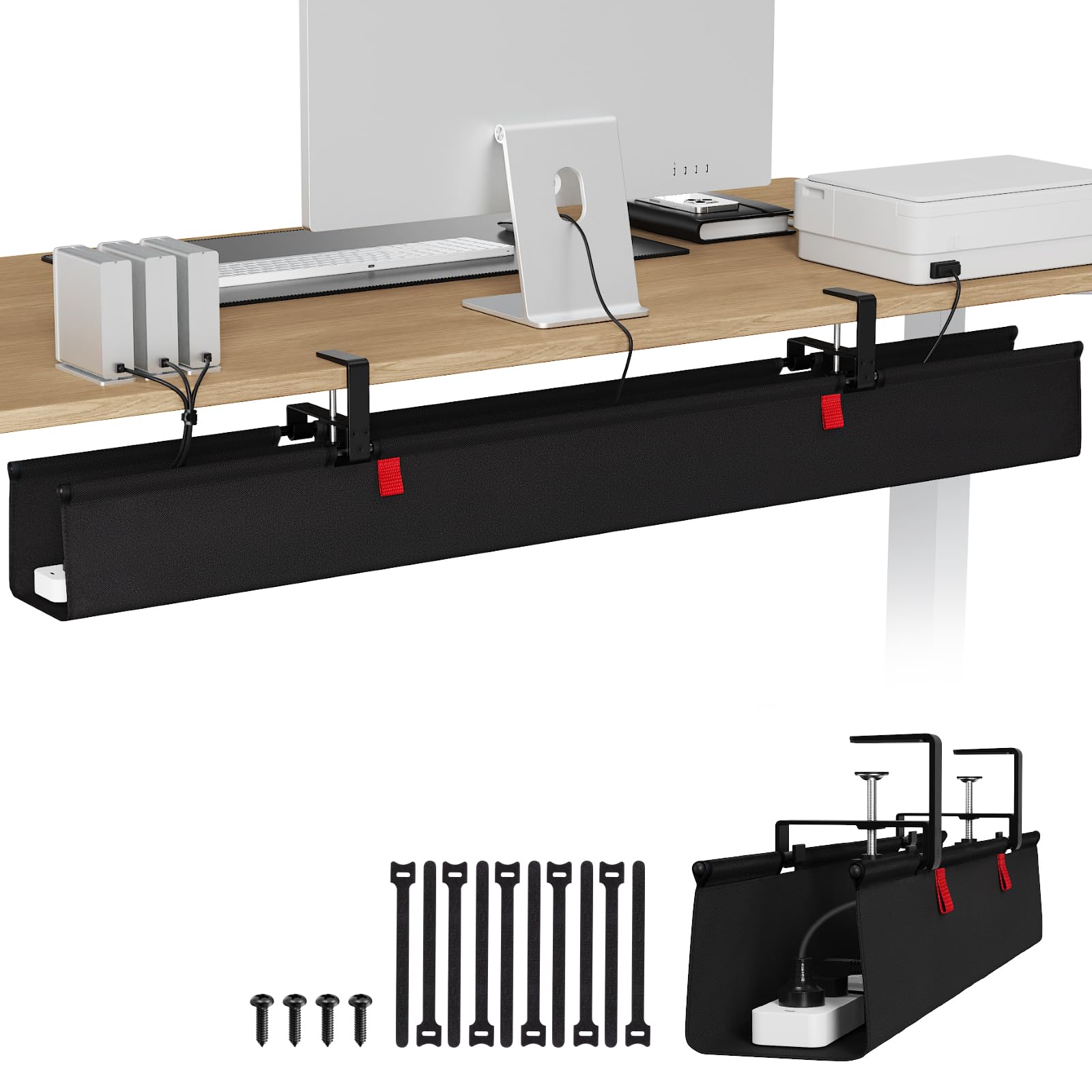 KEEGH Extra Large No Drill Under Desk Cable Management Tray 48 in, Black