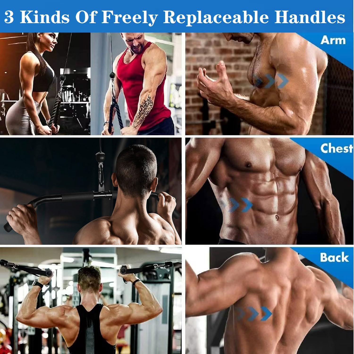 Wyciąg kablowy, fitness, trening siłowy, bicepsy, przyrząd treningowy do ćwiczeń pleców, akcesoria do sprzętu sportowego, sprzętu fitness, rolki kierunkowe, trener siłowy (5 linek + drążek 102