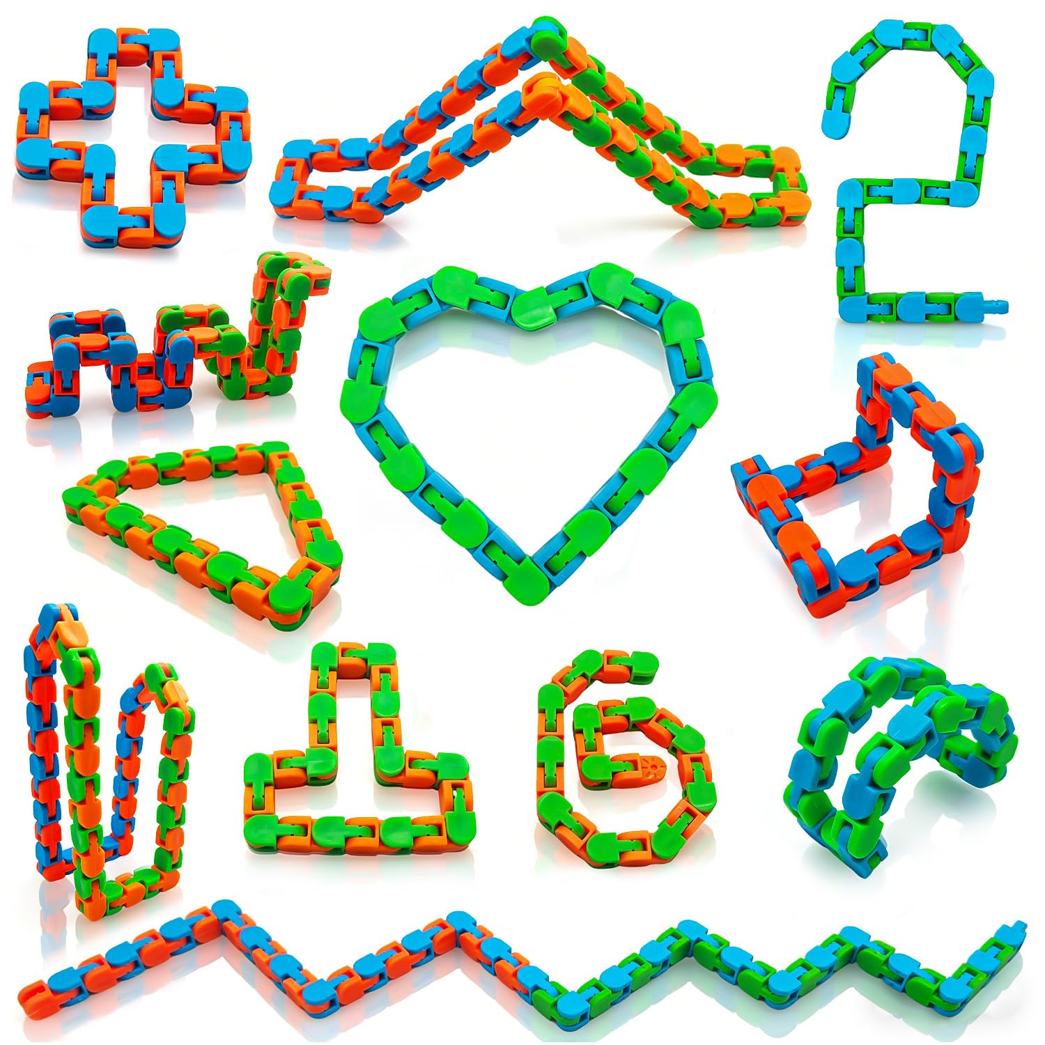 Yeefunjoy 12 Pack 24 Links Wacky Tracks Snap and Click Fidget Toys