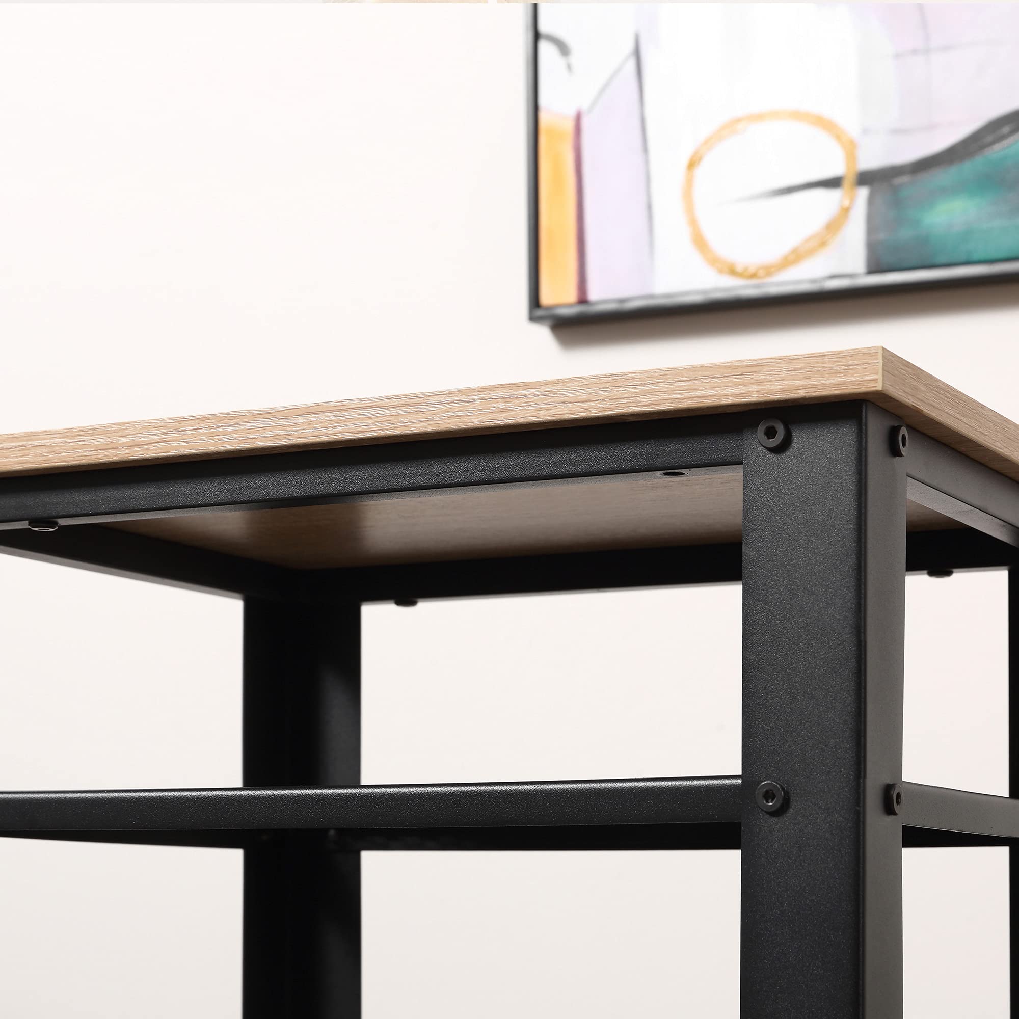HOMCOM Mesa Auxiliar Mesita de Noche Industrial 45x35x75 cm Roble y Negro | 2 Estantes de Rejilla de Metal, Pies Ajustables, para Salón Dormitorio
