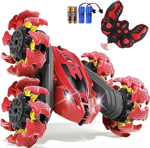 Auto de control remoto, nuevo auto de juguete a control remoto de doble cara giratorio de 360 con faros LED, auto eléctrico recargable de acrobacias