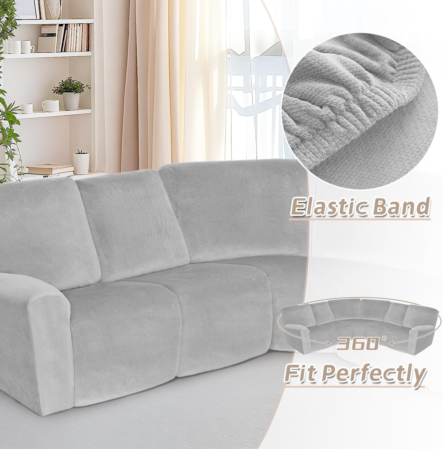 Arfntevss Sectional Recliner Couch Covers Velvet Corner Sectional Sofa Cover for Reclining Couch Stretch Soft L Shape Recliner Slipcover Thick U Shaped Washable Protector (5 Seat Cover, Silvery Gray)