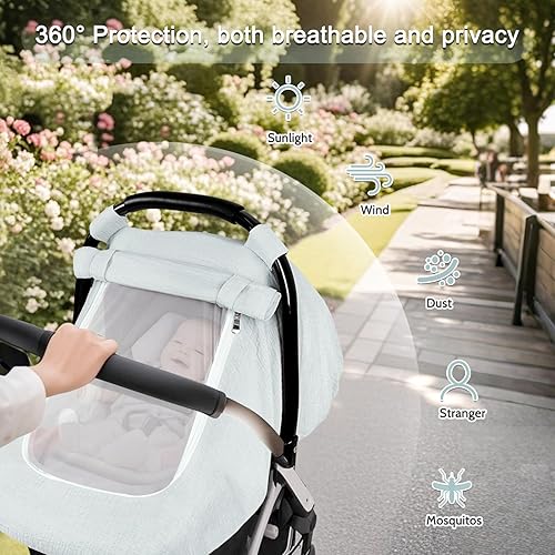 Miniatura 3 de Fundas de asiento de automóvil de muselina para bebés, funda de asiento de automóvil de verano para niños y niñas con ventana transpirable, toldo
