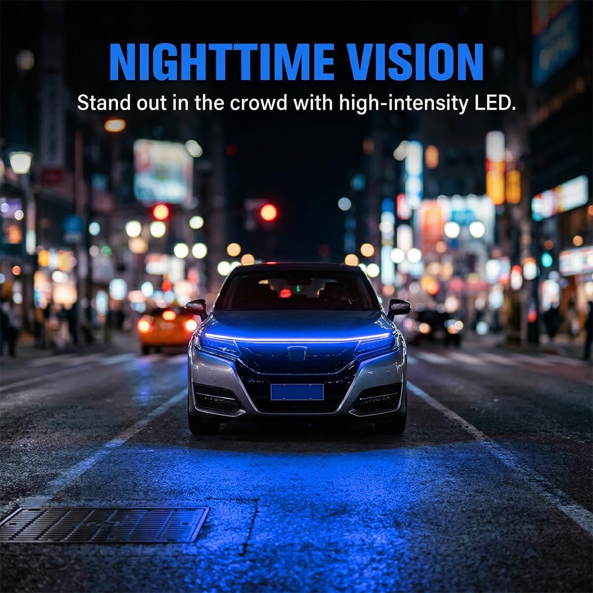 Car Hood Light Strip, 47 Inch 12V Flexible LED Vehicle Daytime Running Lamp with Dynamic Scan Startup Effect, Auto Engine Cover DRL Decoration Light, Universal for SUV Van Sedan (Blue) image 5