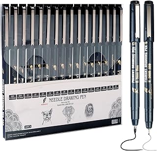 MAIKEDEPOT Micro Fineliner Drawing Art Pens Calligraphy Pens for Artist Drawing Supplies, 16 Set Waterproof Black Ink Pens...