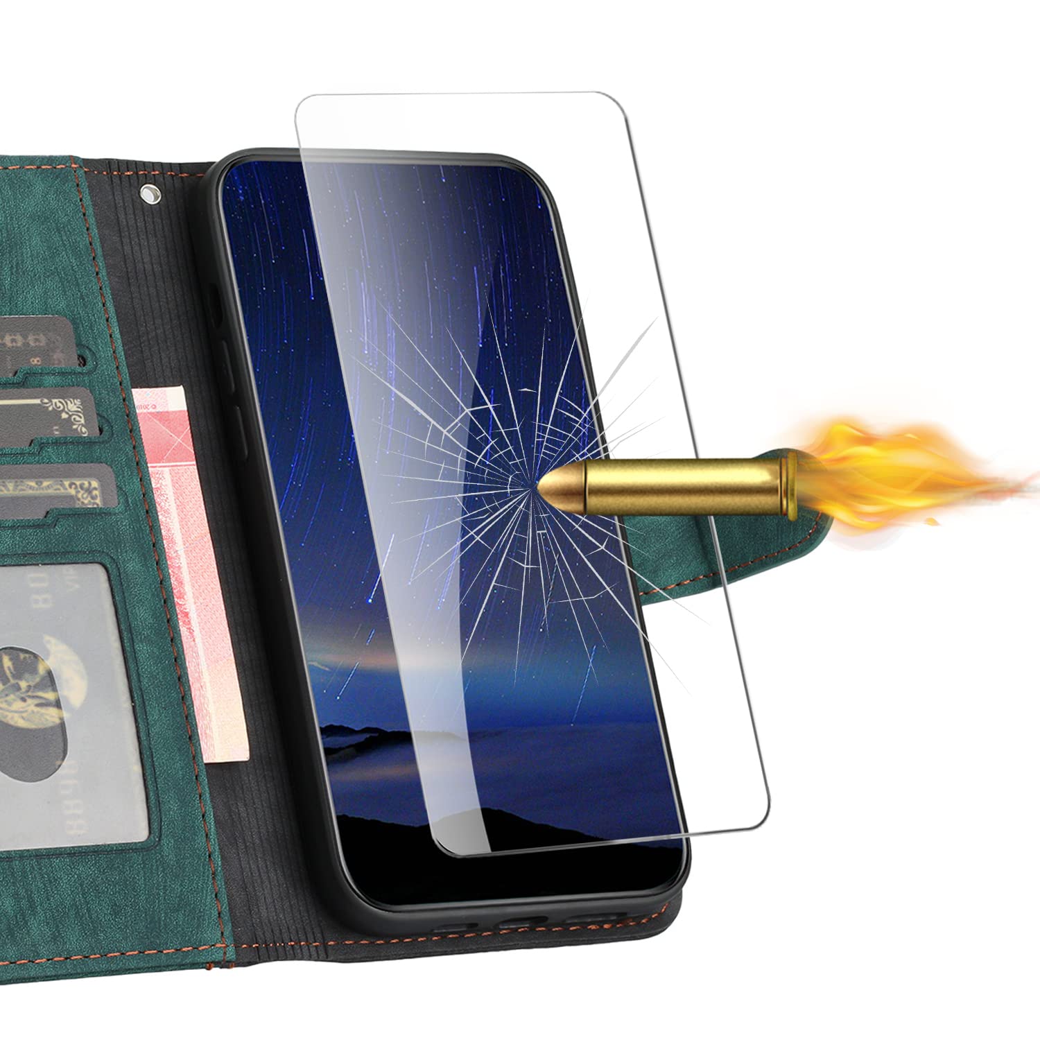 Funda Compatible con Samsung Galaxy A14 5G,Regalar 2 Piezas Protector de Pantalla.Flip Leather Edition,Funda de Cuero PU con Cáscara de TPU,[Soporte Plegable] [Cierre magnético]-Verde - 2