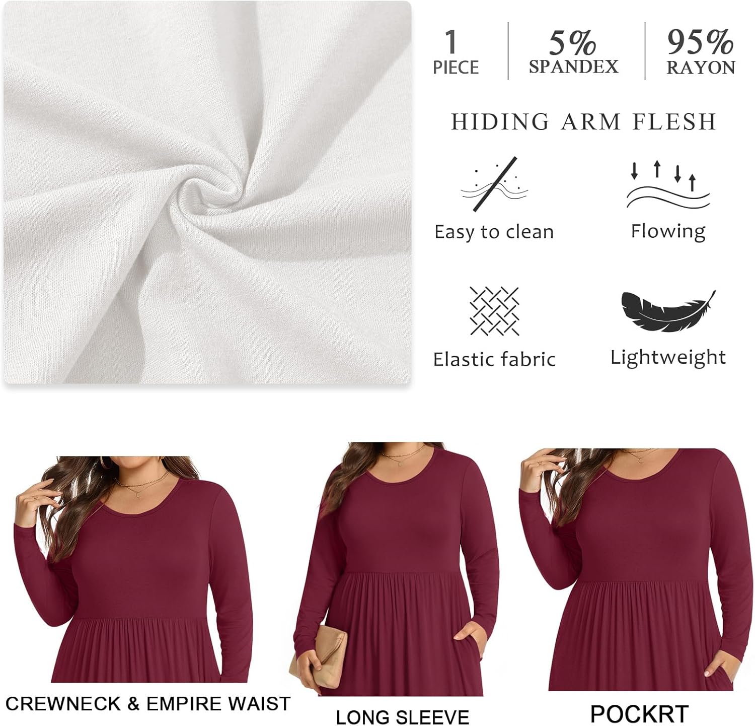 POPYOUNG Plus Size Maxi Dress for Womens Casual Dresses Winter Long Sleeves Long Dress with Pockets - Image 4