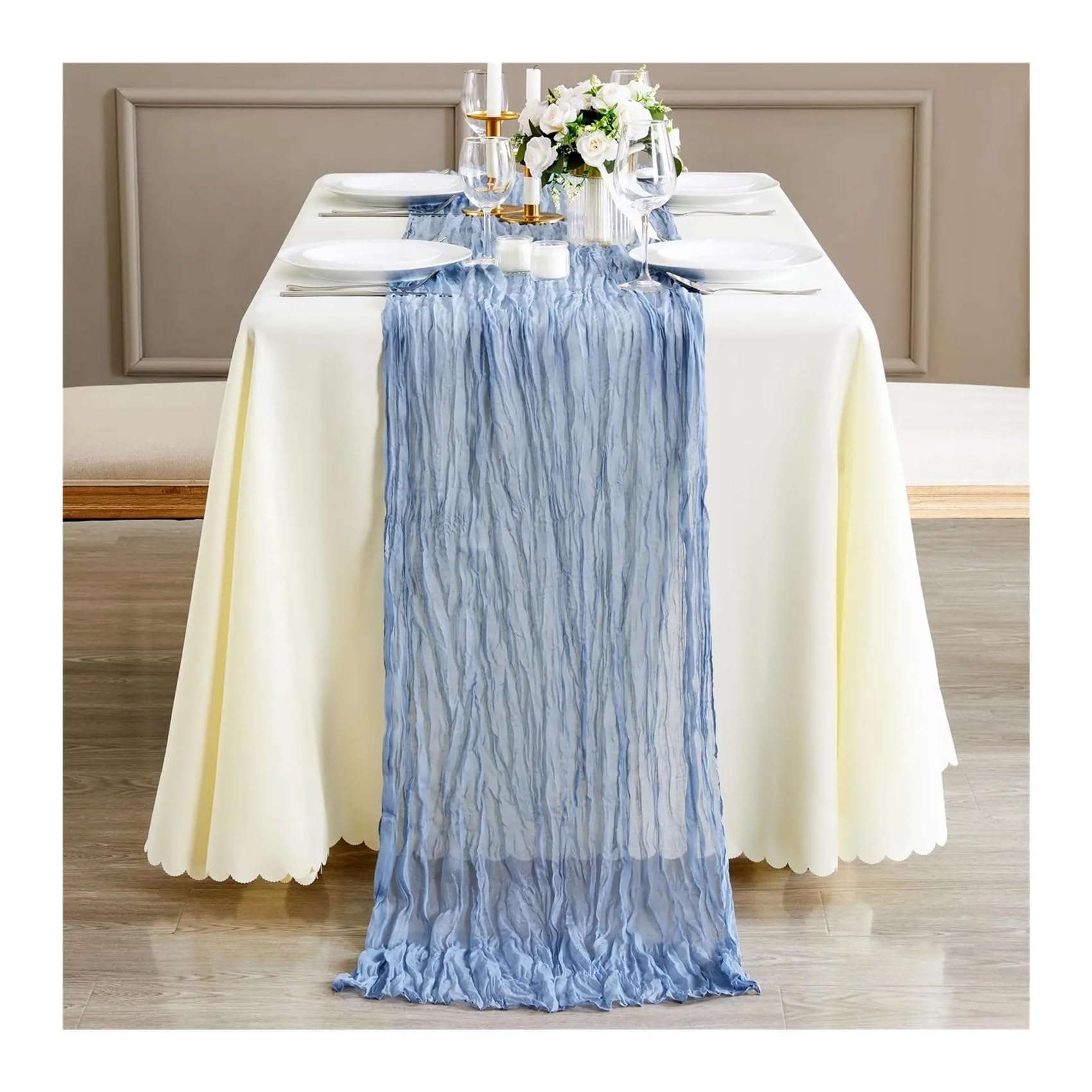 TischläUfer Chiffon 10 PCS Tischläufer Gaze Krepp Käsetuch Hochzeit Tischdekoration Party Bauernhaus Tabledecor Hauseinweihung Weihnachten(Sage Green,90x180cm)
