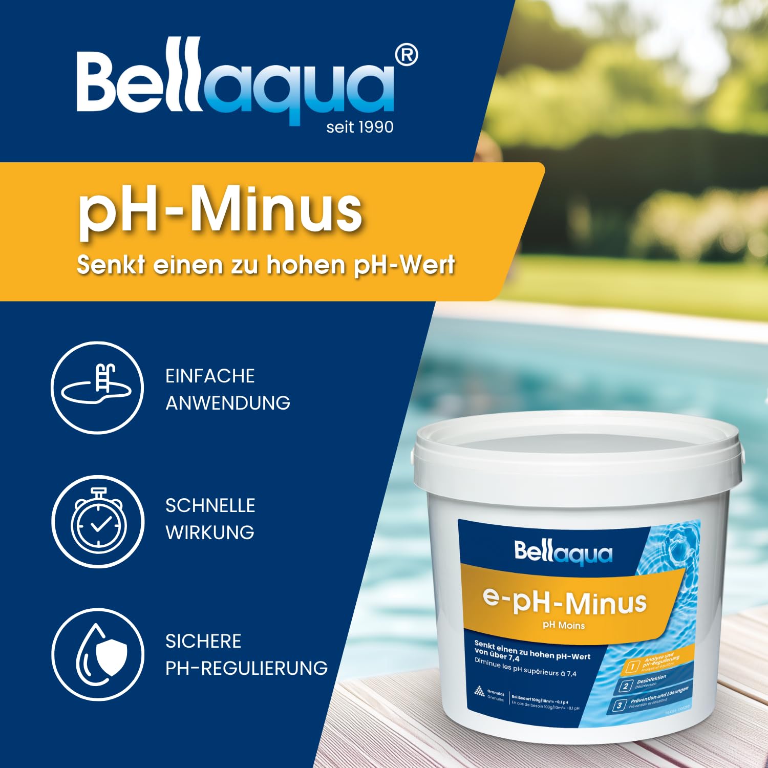 Bellaqua pH Minus Granulat Pool und Whirlpool 6 kg - pH Senker Granulat - Schnelle pH-Regulierung für Pool und Whirlpool - Senkt einen zu hohen pH-Wert