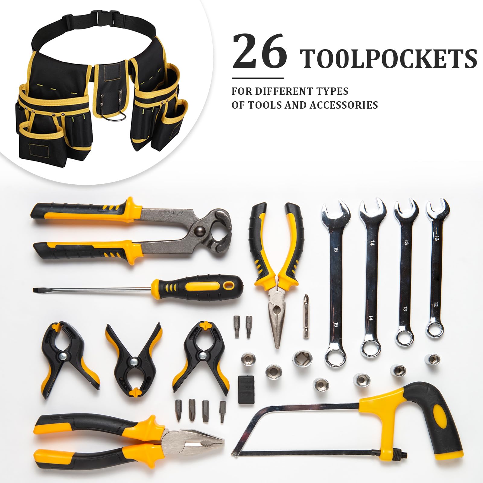 Cintura Porta Attrezzi,Porta Attrezzi da Cintura, con 26 tasche Cintura per Attrezzi da Lavoro,Cintura Elettricista per uomo,staccabile e regolabile per elettricisti,falegnami