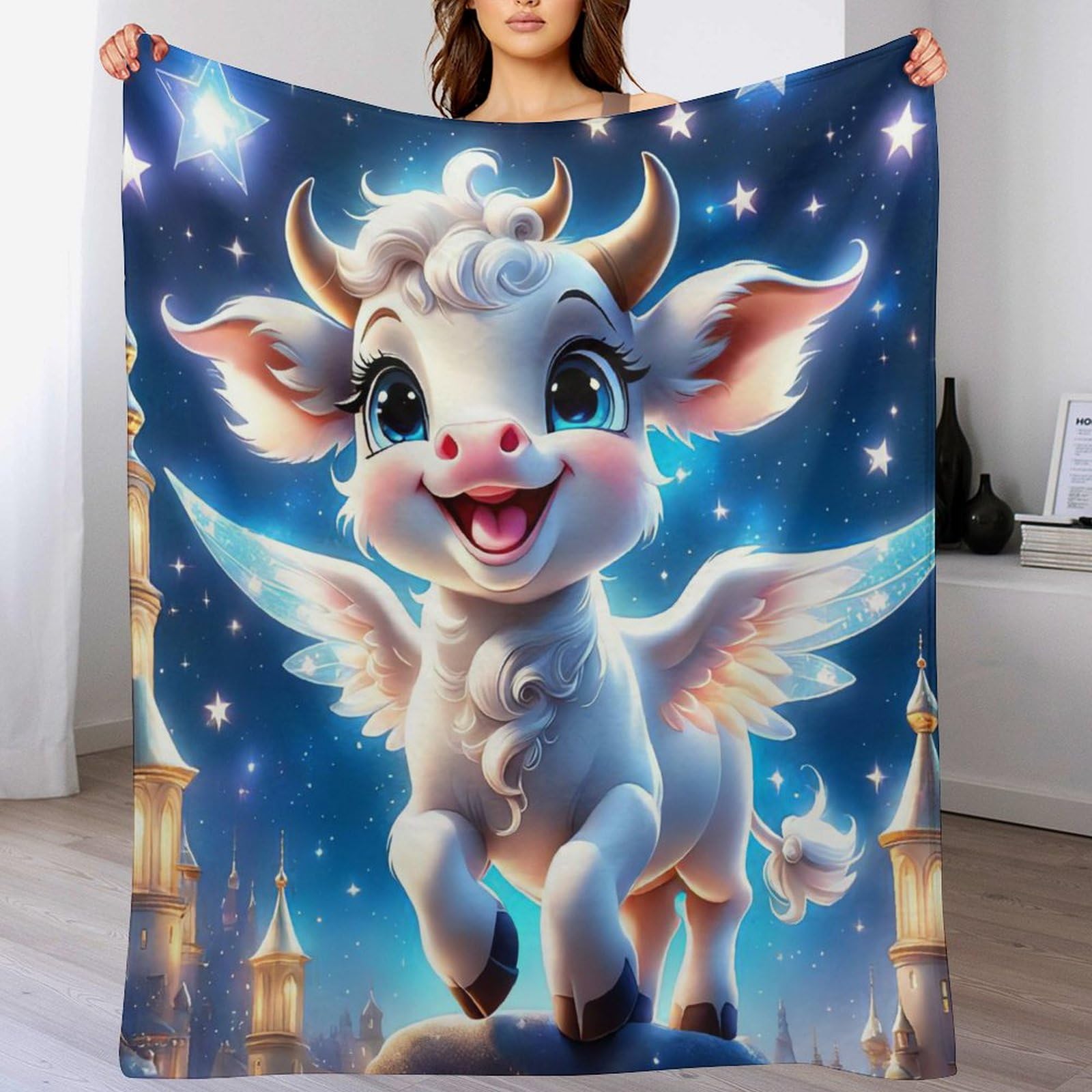 Manta de franela de vaca de 150x200 cm suave para salón