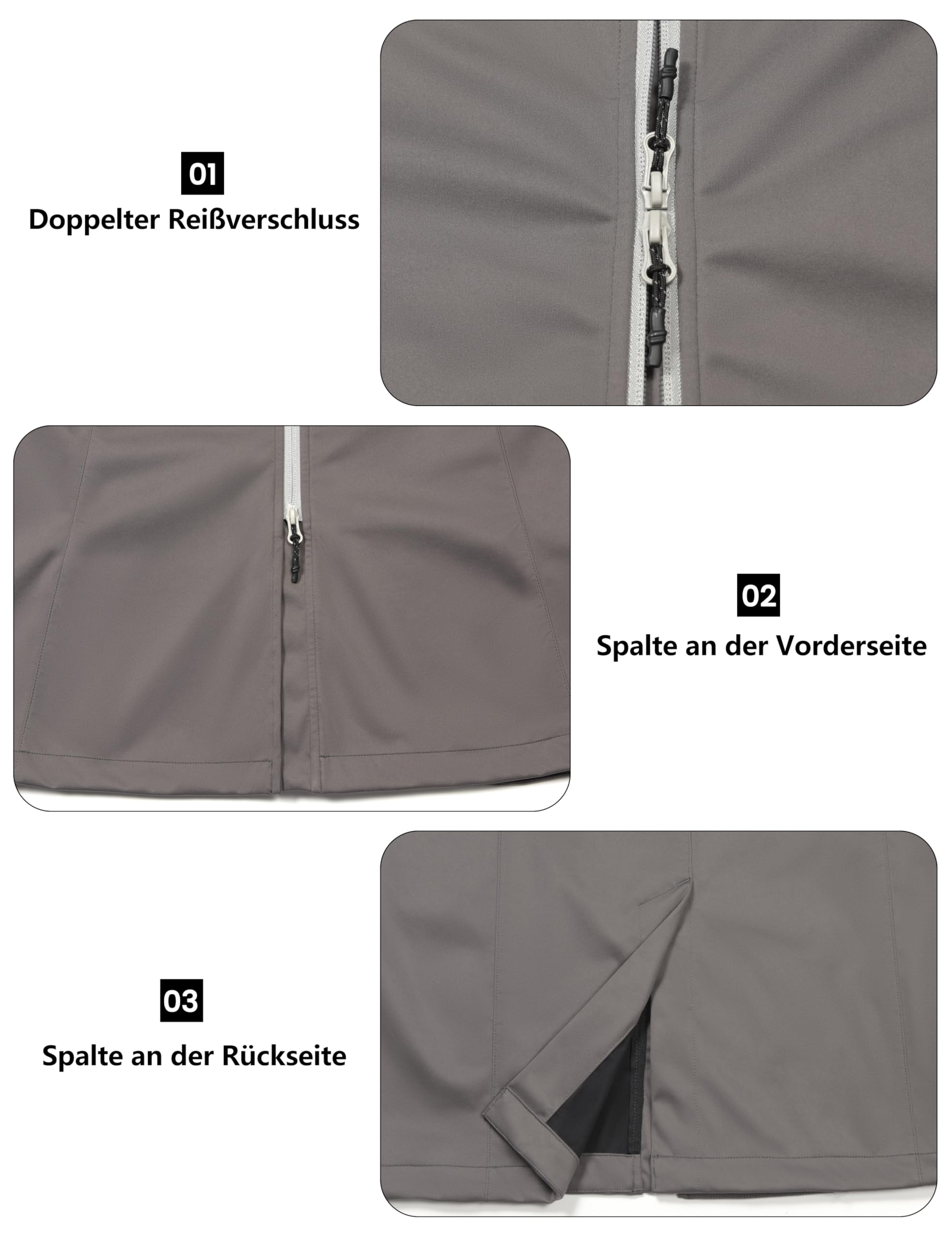 Little Donkey Andy Leichte Softshell-Weste für Damen in langer Ausführung Outdoor-Weste für Damen Lang Winddichte ärmellose Jacke zum Wandern Grau XS