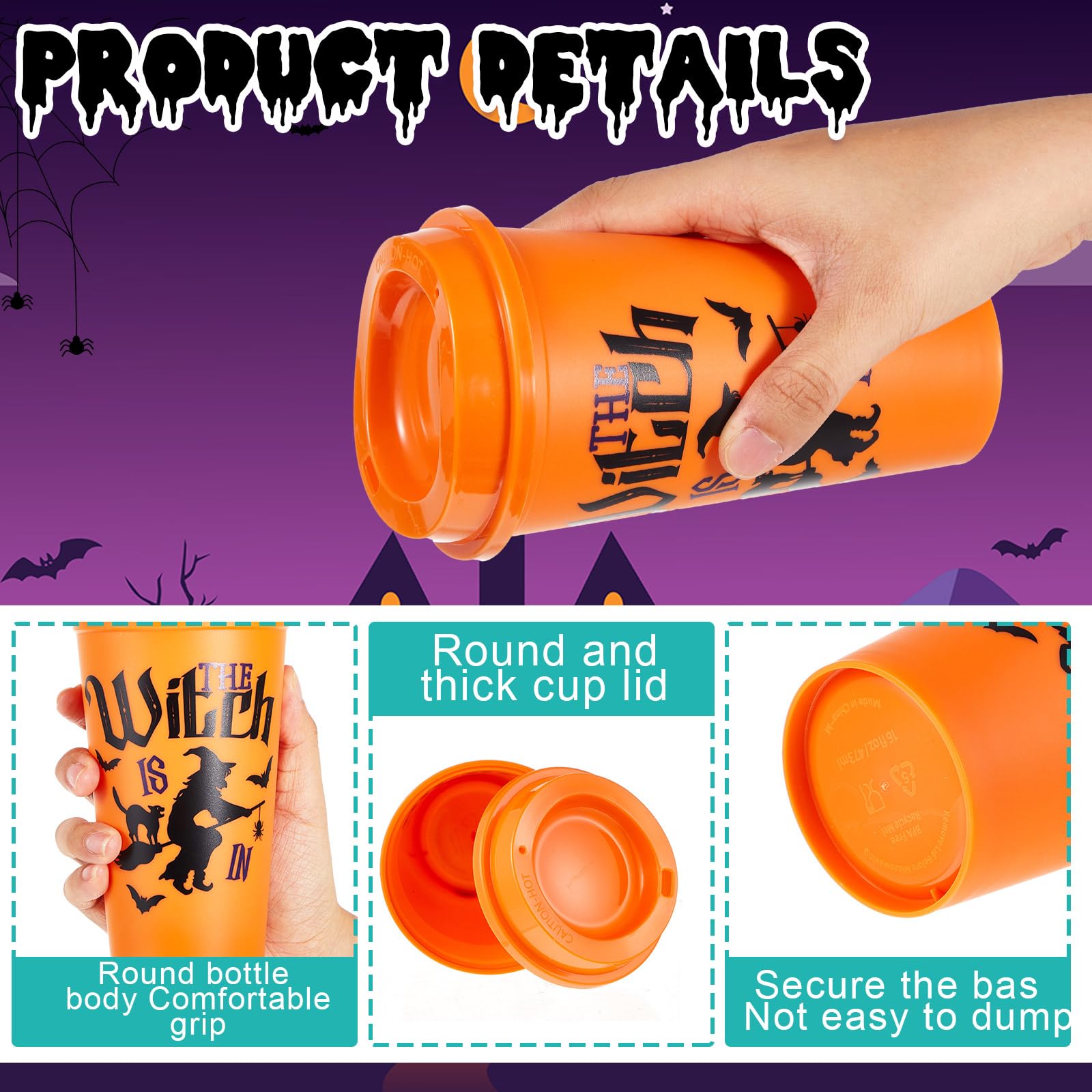 Chuangdi Halloween-Becher aus Kunststoff mit Deckel, wiederverwendbare Kunststoffbecher, gruselige Becher, Großpackung für Kinder und Erwachsene, Halloween, Party, Geburtstag, 30 Stück