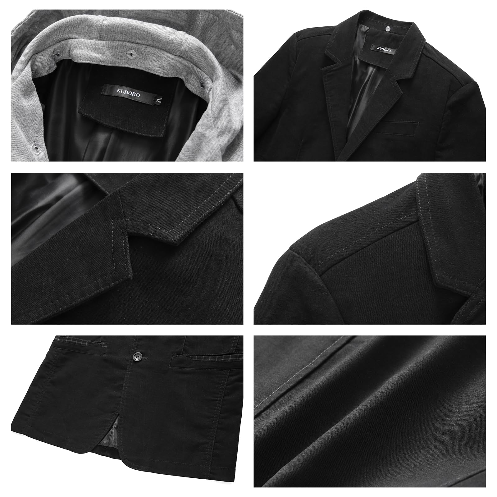KUDORO Herren Sakko Anzugjacke Slim Fit Freizeit Baumwolle Sportlich Kapuzen Blazer Herren 2 Knöpfe