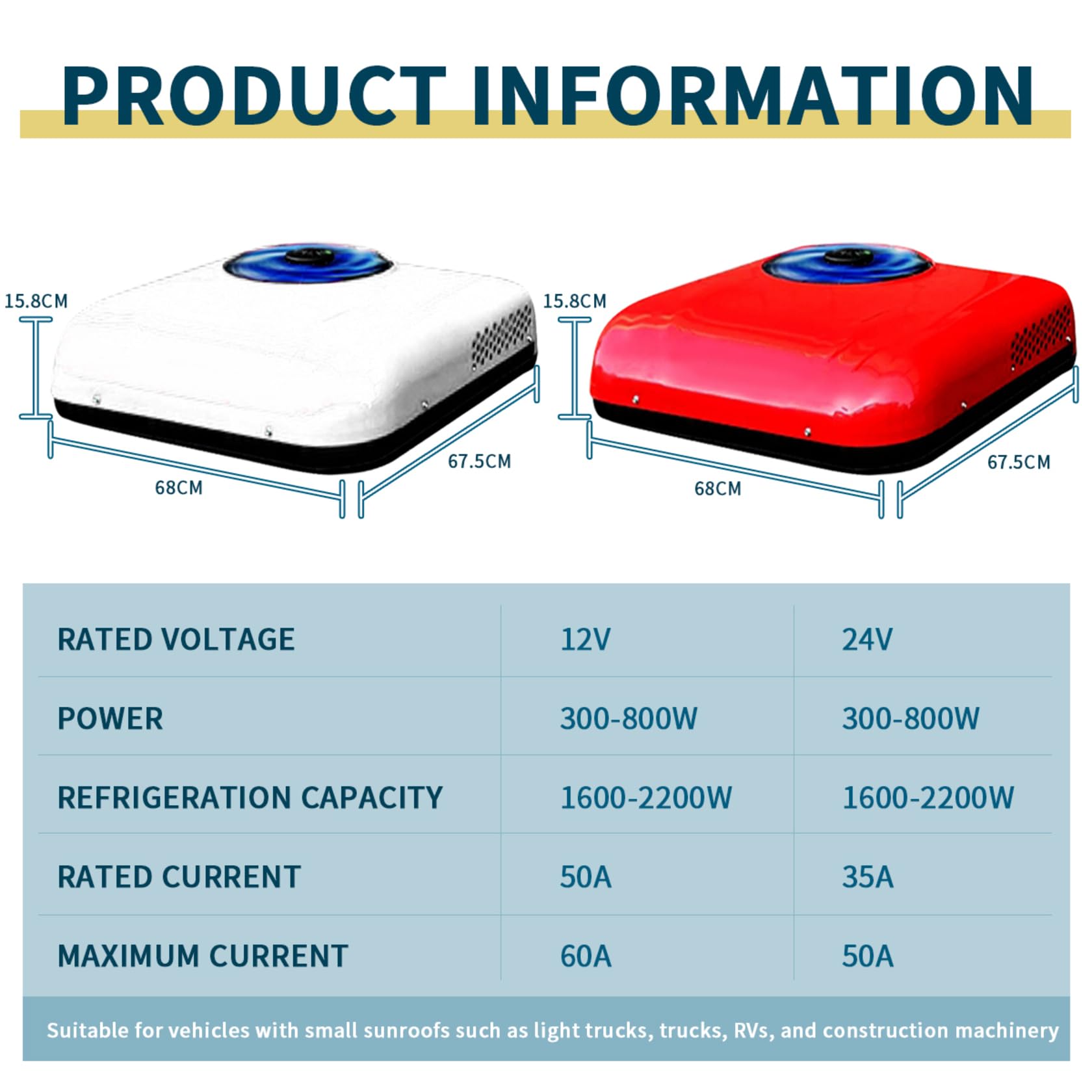 Condizionatore da Tetto 12V/24V DC 2600W per Camper e RV