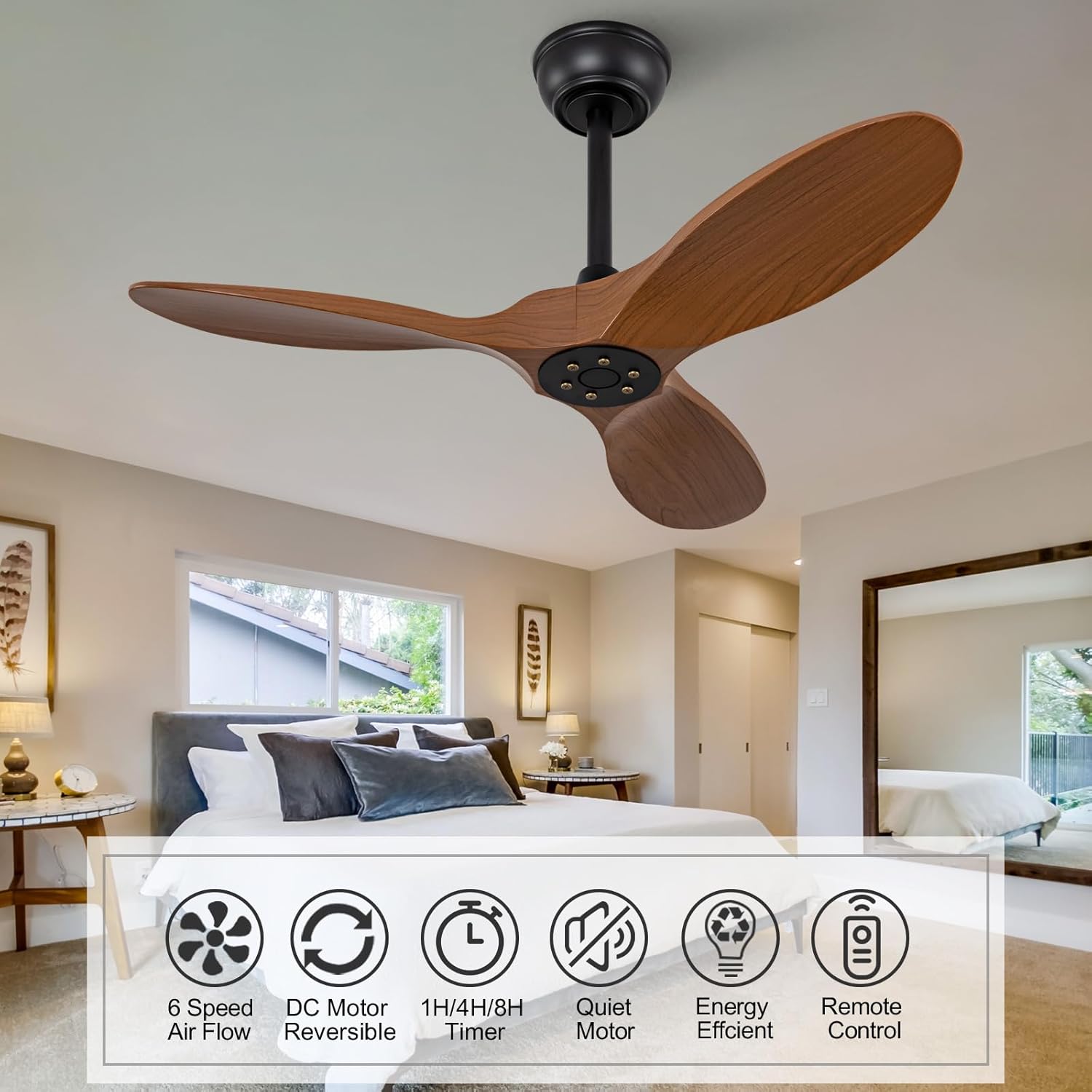 36 inch Ceiling Fan No Light,Remote Control and Quiet DC Motor,Reversible,Indoor Outdoor Ceiling Fan for Bedroom Dining Room Porch Patio,3 ABS Blades Modern Ceiling Fans without Light Black