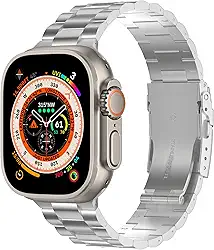 Wolait Pulseira de titânio compatível com Apple Watch Ultra de 49 mm, 45 mm, 44 mm e 42 mm, pulseira de titânio genuíno para iWatch Ultra 2 com fecho de botão duplo para mulheres e homens