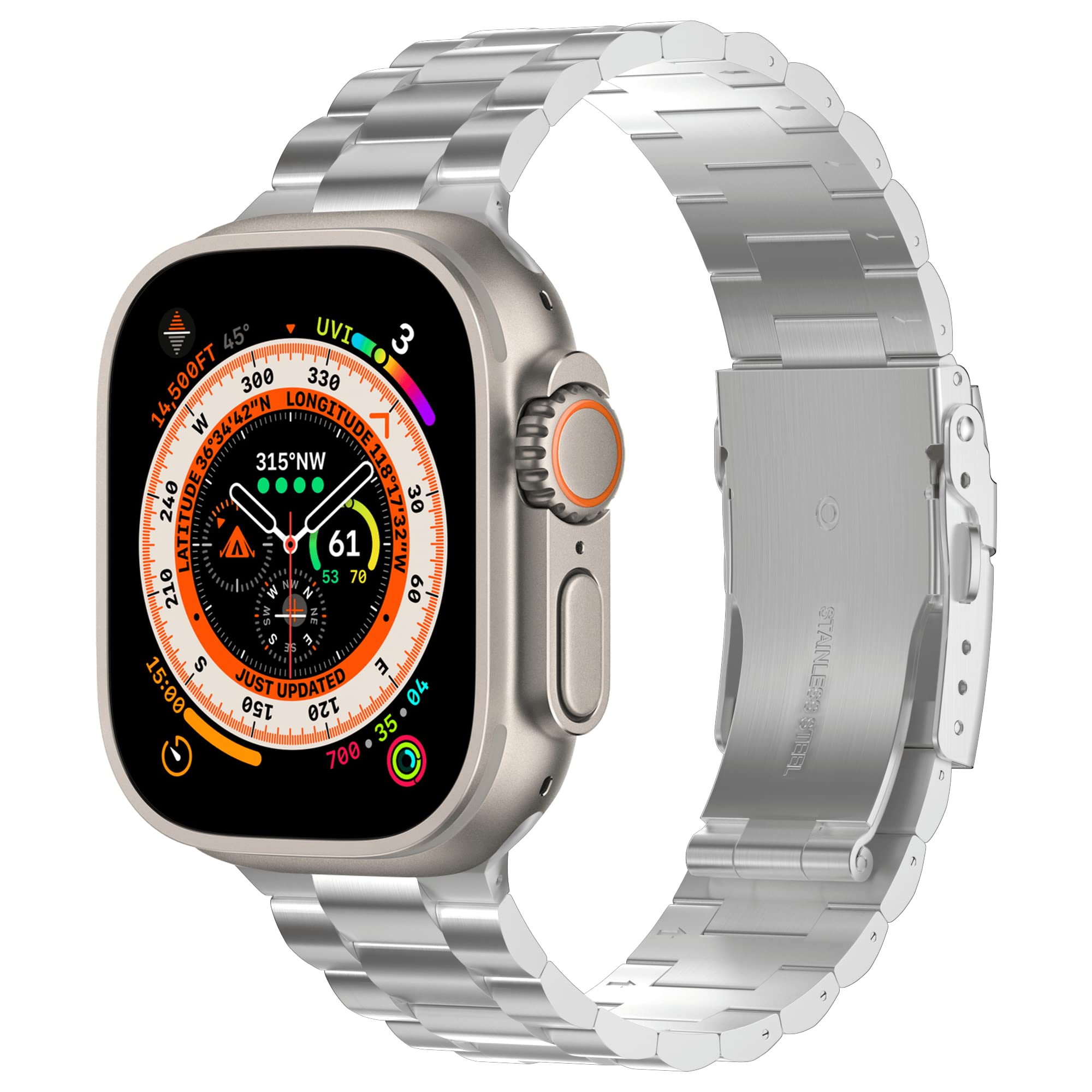 Wolait Ultra 2 Bracelet de montre compatible avec Apple Watch Ultra 49 mm et Series 10 46 mm, bracelets iWatch en titane véritable avec fermoir à bouton pour homme, titane argenté