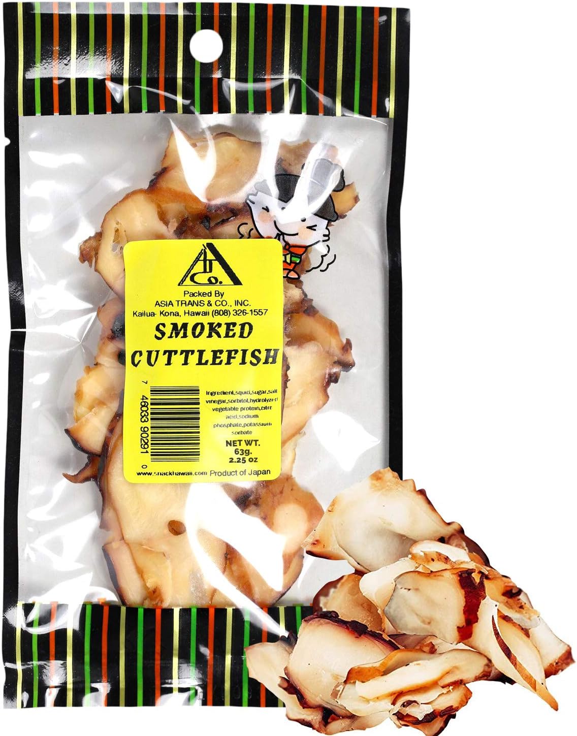 Asia Trans Smoked & Dried Cuttlefish Tako - Hawaiian Seafood Jerky - Low-Fat, Low-Calorie Snack (2.25 oz)