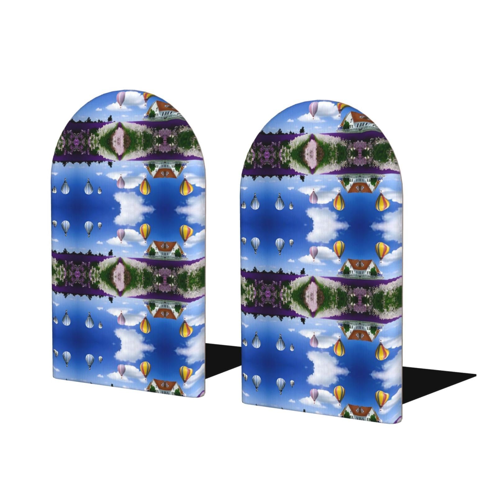 Lavender Hot Air Balloon Stylish Bookends with Full-Print Design Durable Wooden and Metal Bookend Set for Home, Office