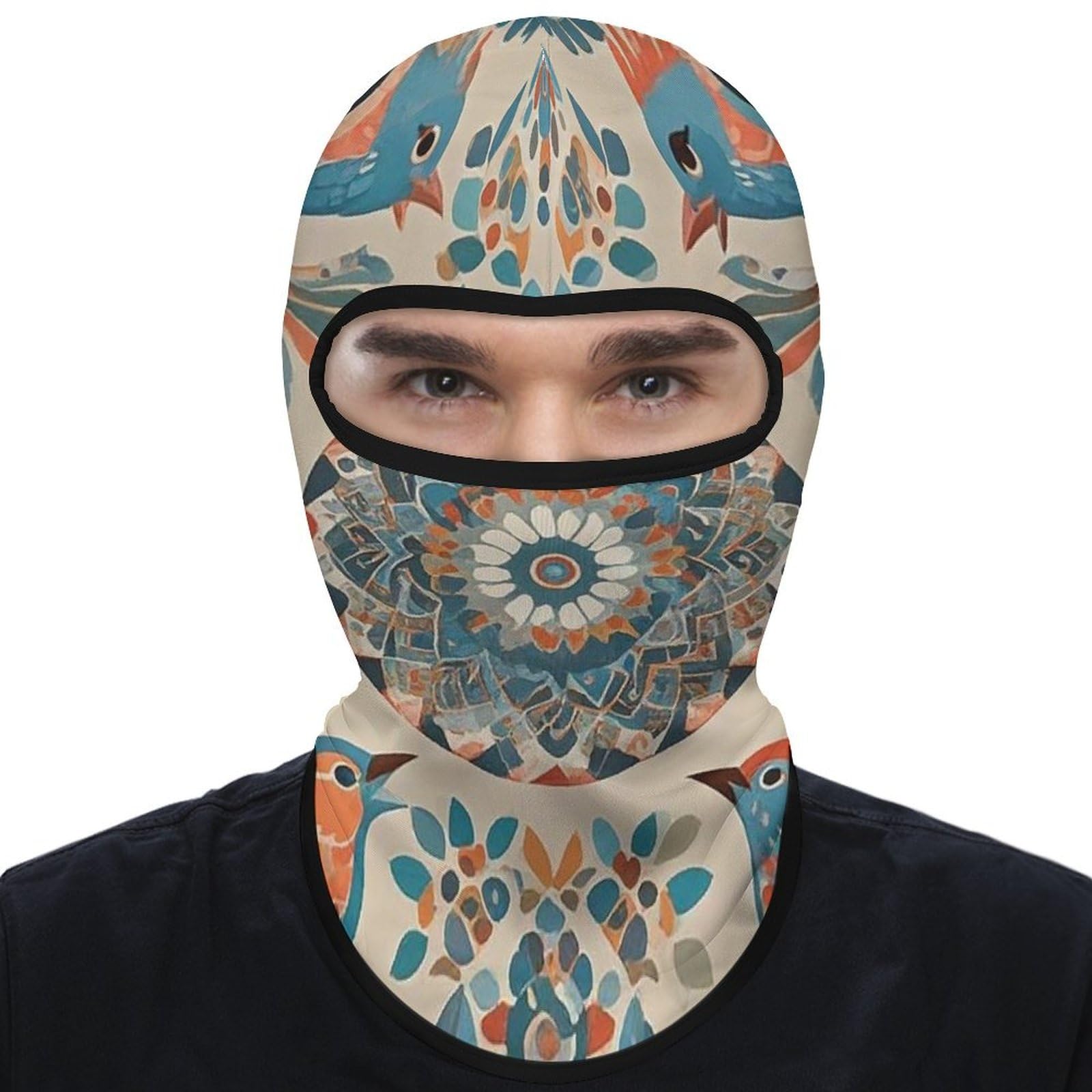 Balaclava Face Mask Sun Protection Head Cover Ethnic Style Birds Ski Mask for Outdoor Sport Cycling Windproof Hood