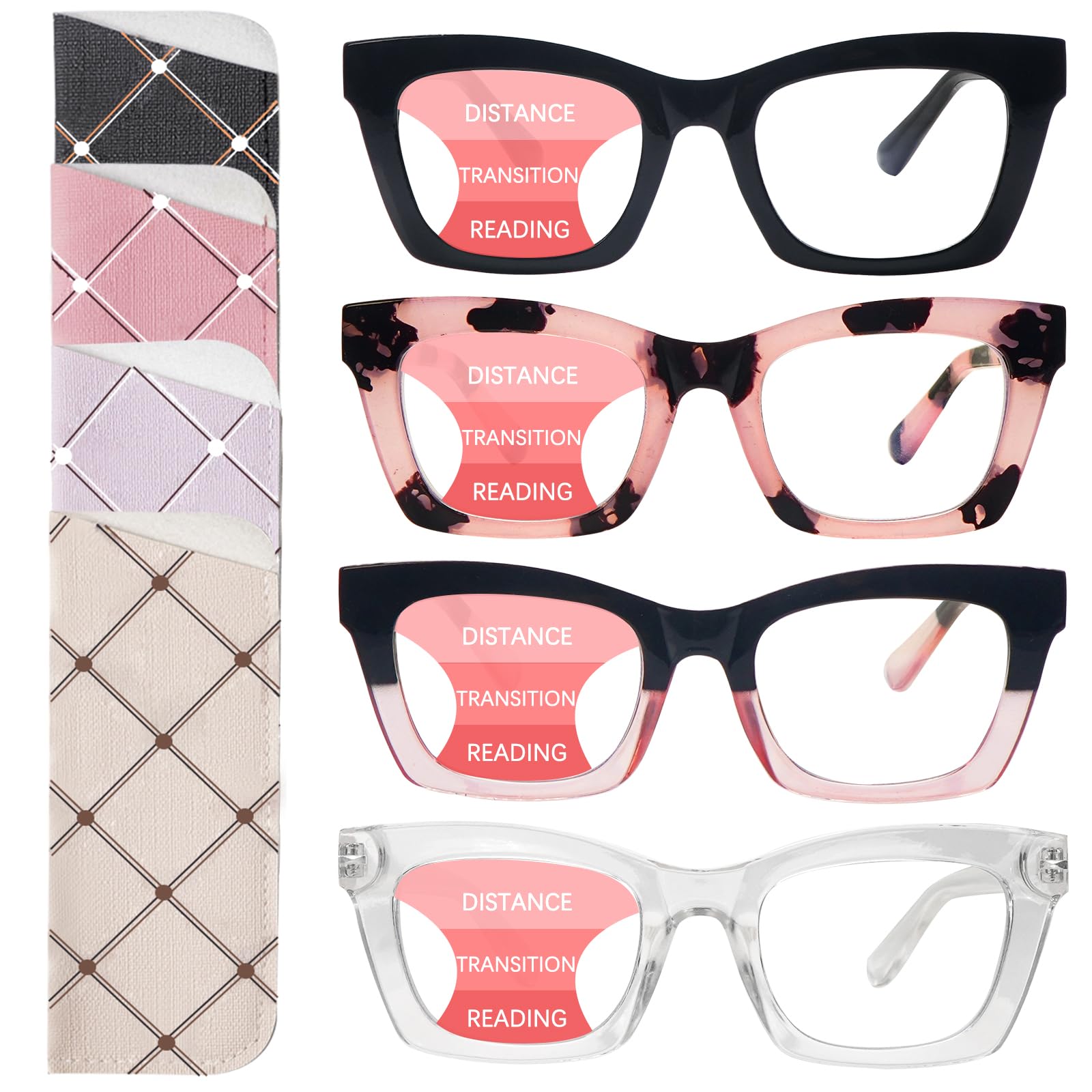 SIGVAN 4 Pack Progressive Multifocus Reading Glasses for Women Men Blue Light Blocking Spring Hinge Oprah Style Readers (4 Mix, 2.0)