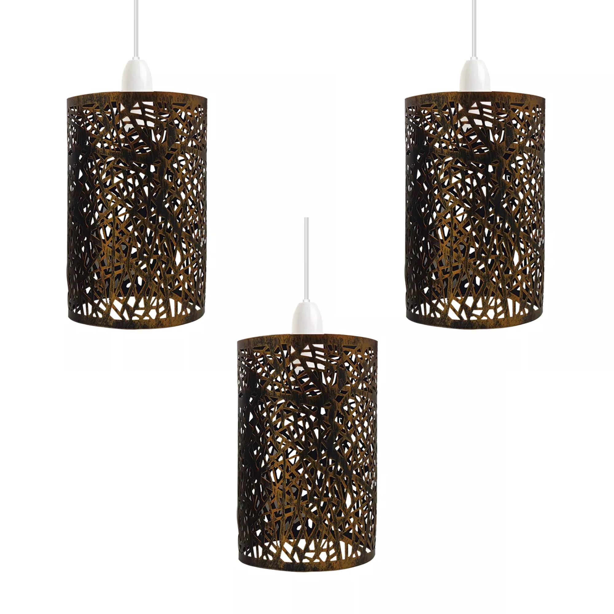 LEDSone 3 x Retro Metal Lamp Shades Living Room Ceiling Light Barn Shaped 30cm Easy fit Lampshades only for Pendant Lamp for Kitchen Living Room Style 1 Brushed Copper Pack 3