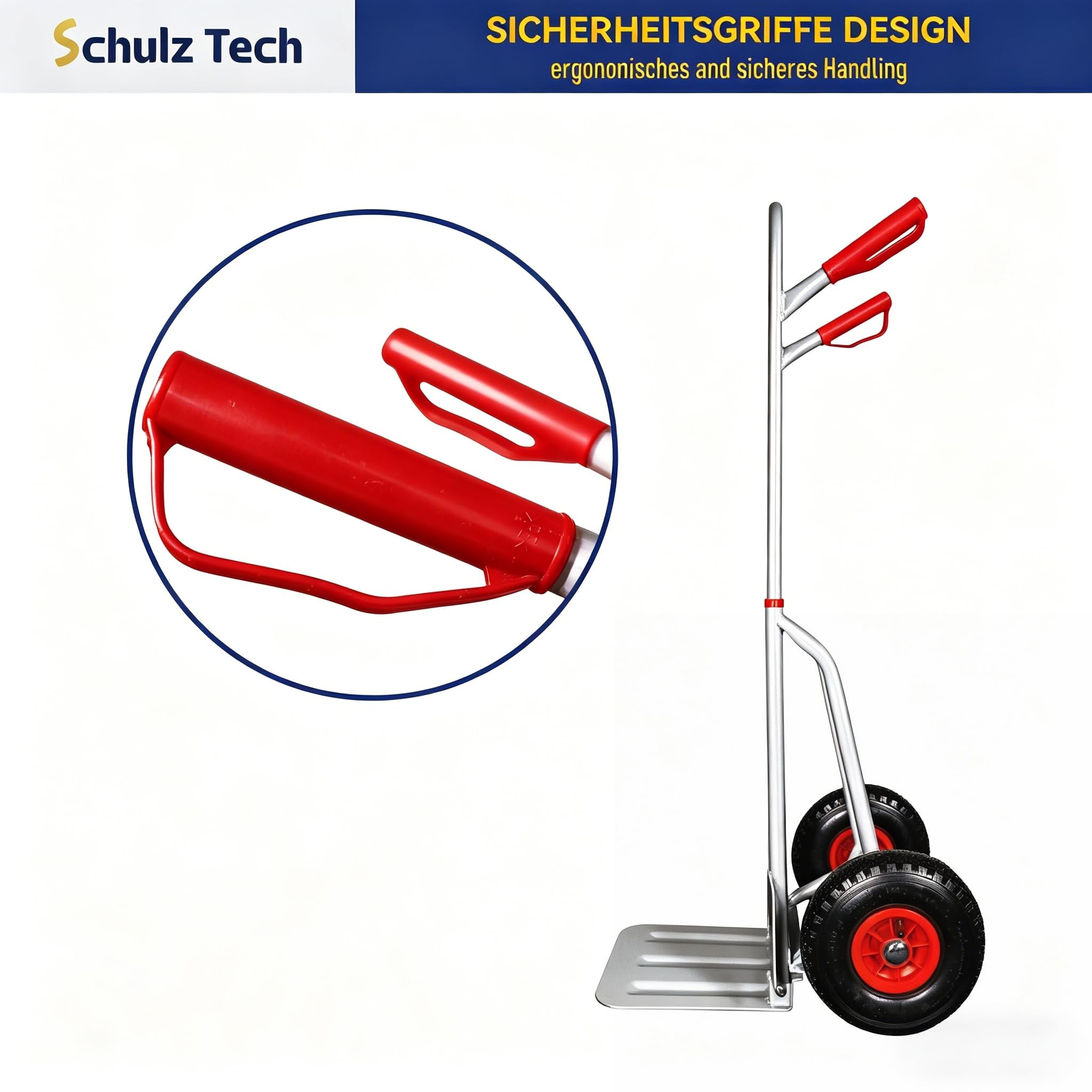 Sackkarre klappbar 200kg Traglast - Hochwertiger Stahl ergonomischer Transportwagen für Lager,Umzüge und Getränkekisten - XL Schaufel,Sicherheitsgriffe,luftbefüllte Reifen - Silver