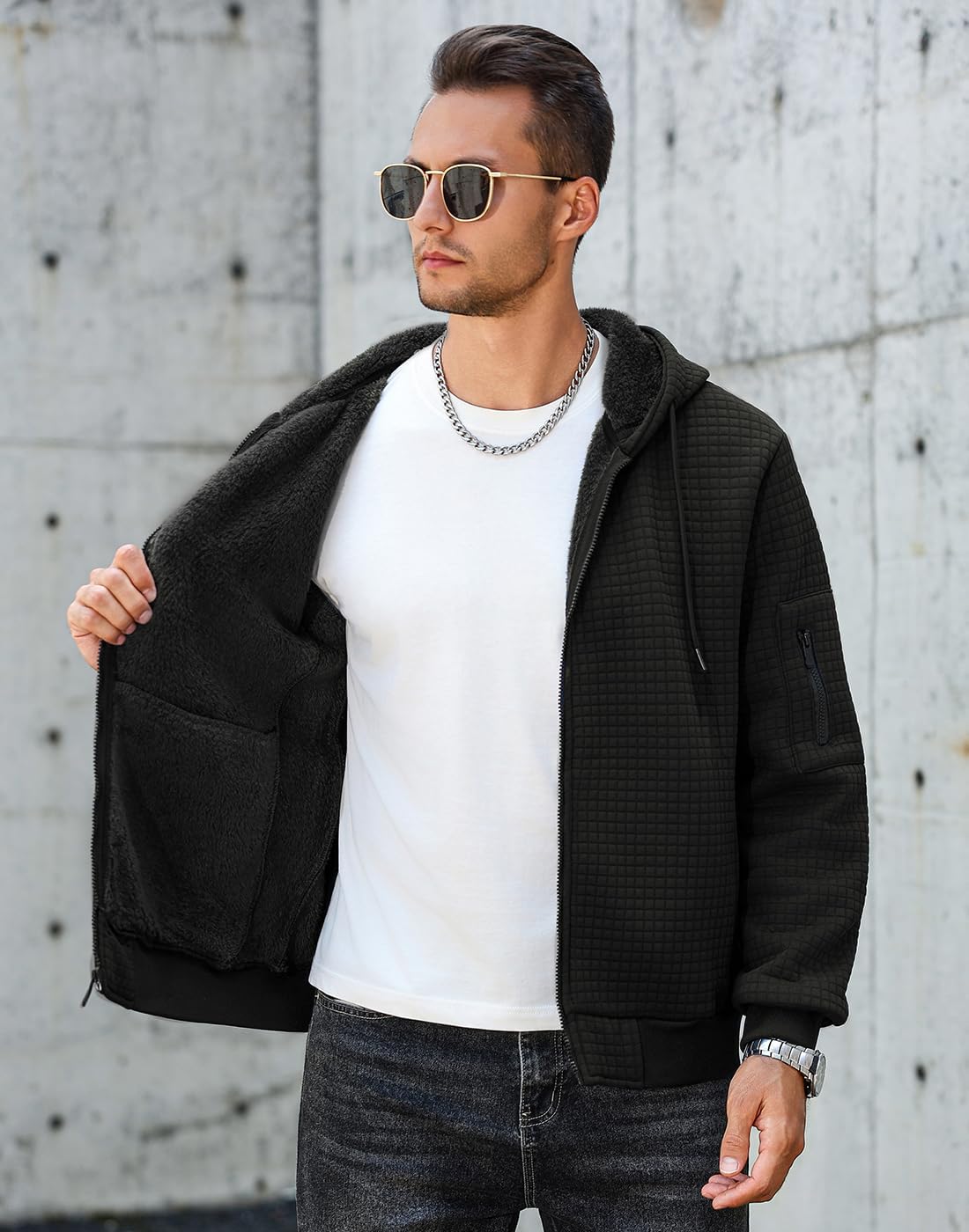 Mens Zip Up Hoodie Sherpa Lined Sweatshirt Heavyweight Fleece Full-Zip Winter Warm Jackets - Image 4