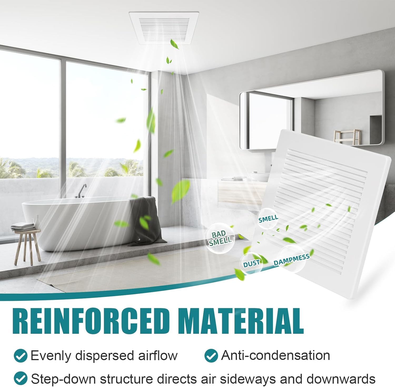 Bathroom Exhaust Fan Cover with Spring,(6 Piece 12"x 12") Grille Bathroom Fan Cover Replacements, White ABS Plastic Cover Square Ceiling or Wall-Mount Exhaust Fan,Air Diffuser cover