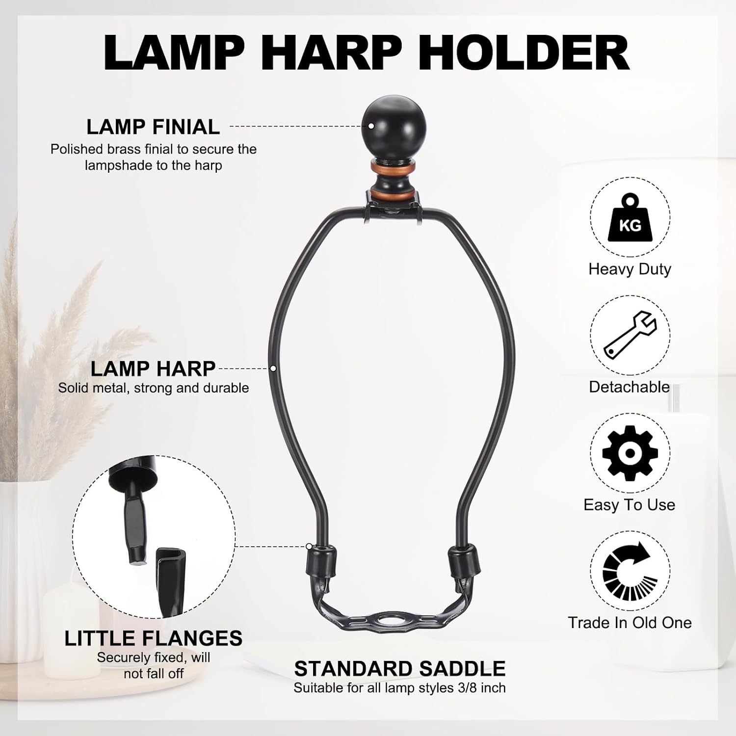 PATIKIL 6.5 Inch Lamp Harp Kit with Finial, 2 Set Detachable Lamp Shade Bracket Holder, DIY Lighting Accessories for Table Lamps Floor Lamps, Black