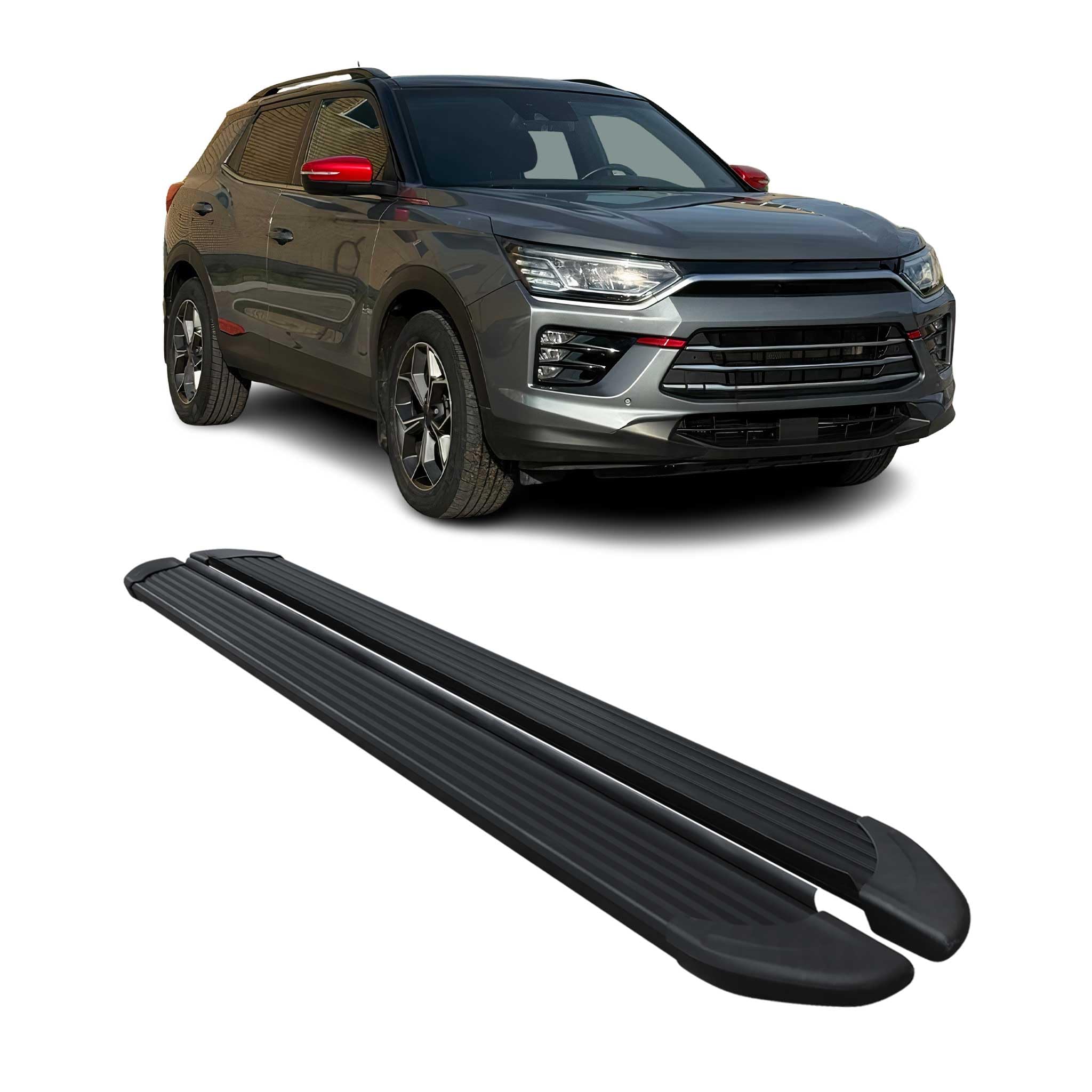 OMAC Trittbretter Seitenschweller Seitenbretter kompatibel mit SsangYong Korando IV 2019-2026 Aluminium Schwarz