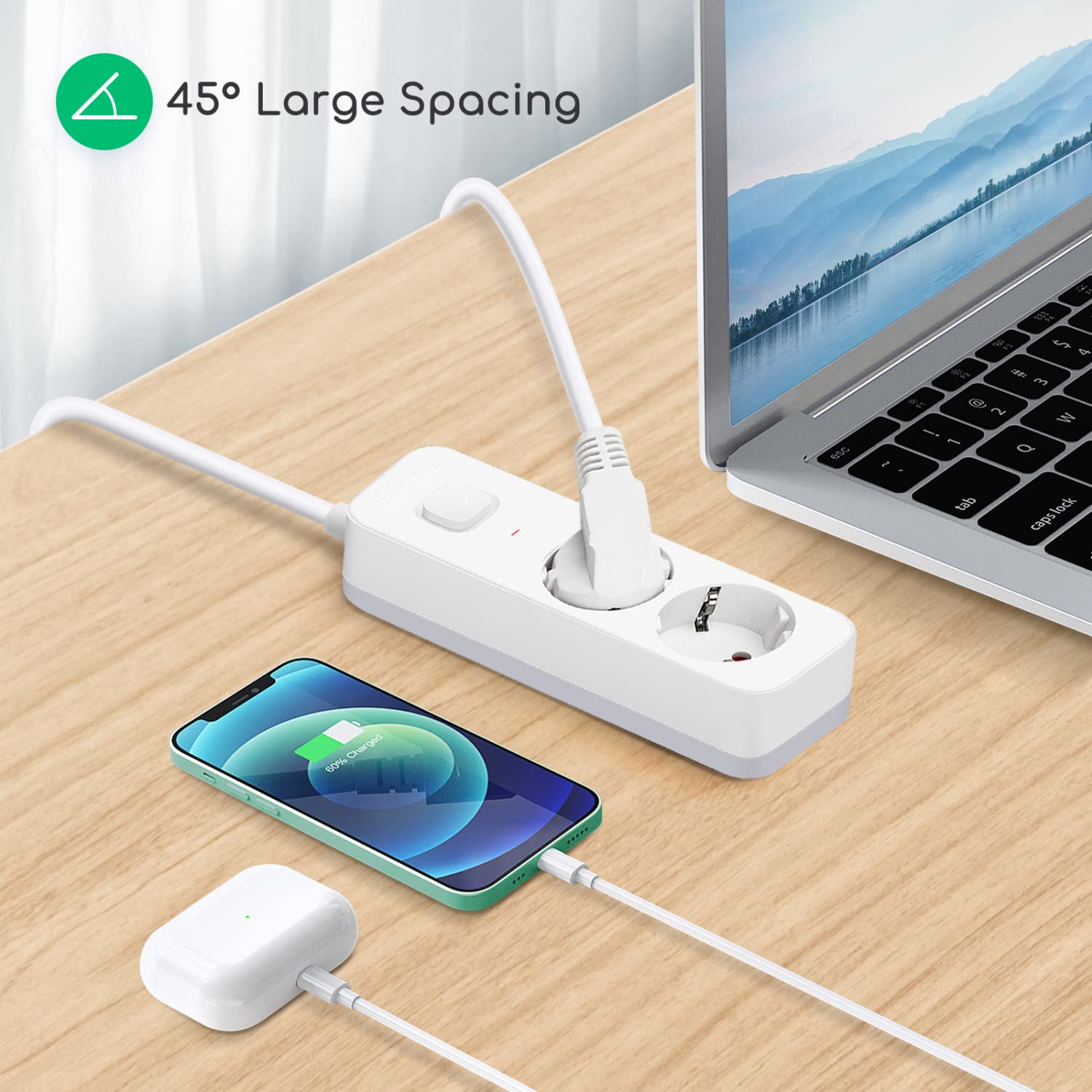 Aigostar Multiprises 2 Prises Extension D'alimentation De 3 Mètre Câble, Sécurité Enfant, Blanc, 3680w