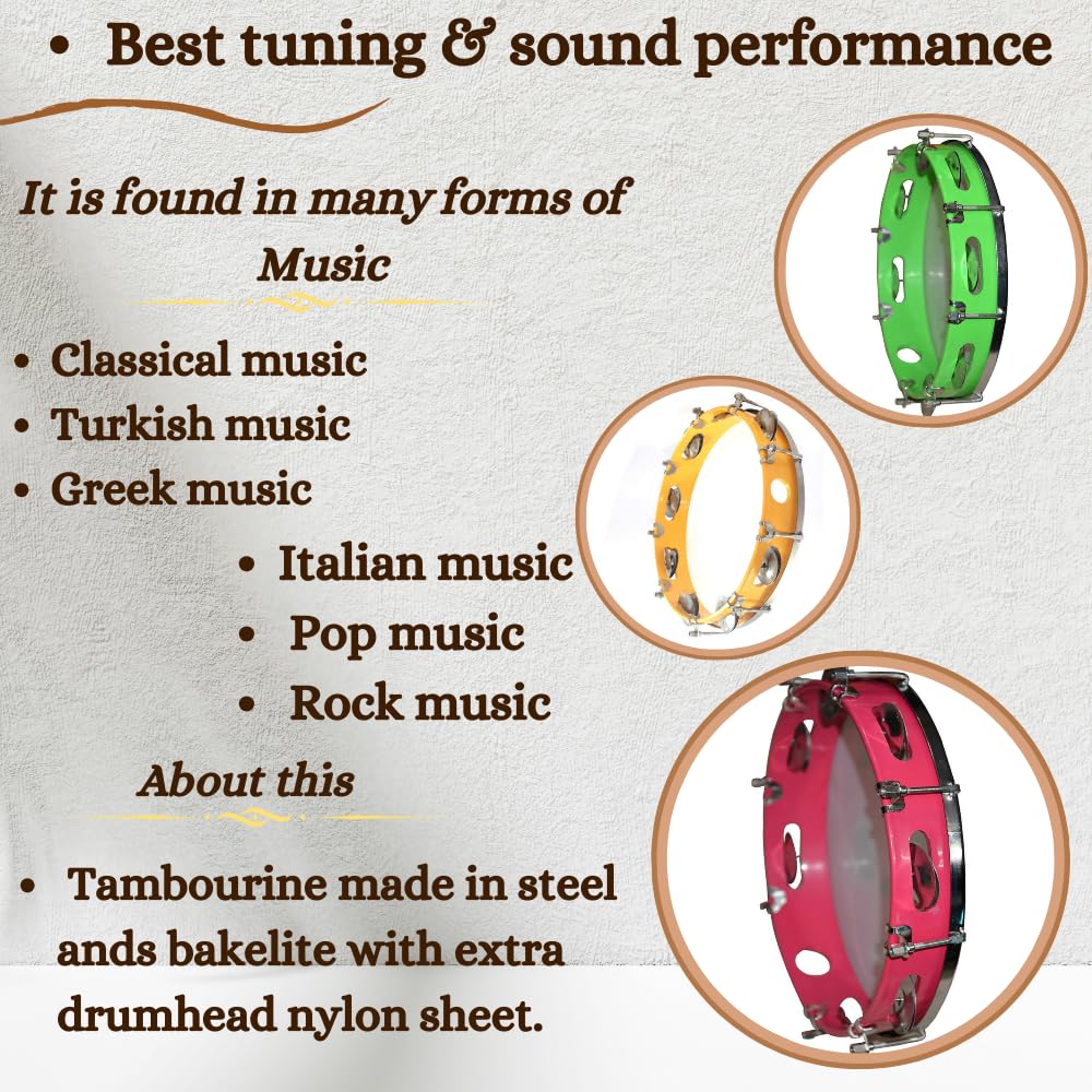 MOCKING BIRD Dafli musical instrument Tambourine Hand Percussion instrument Bhajan, Kirtan instrument Multicolor (10 INCH) 2