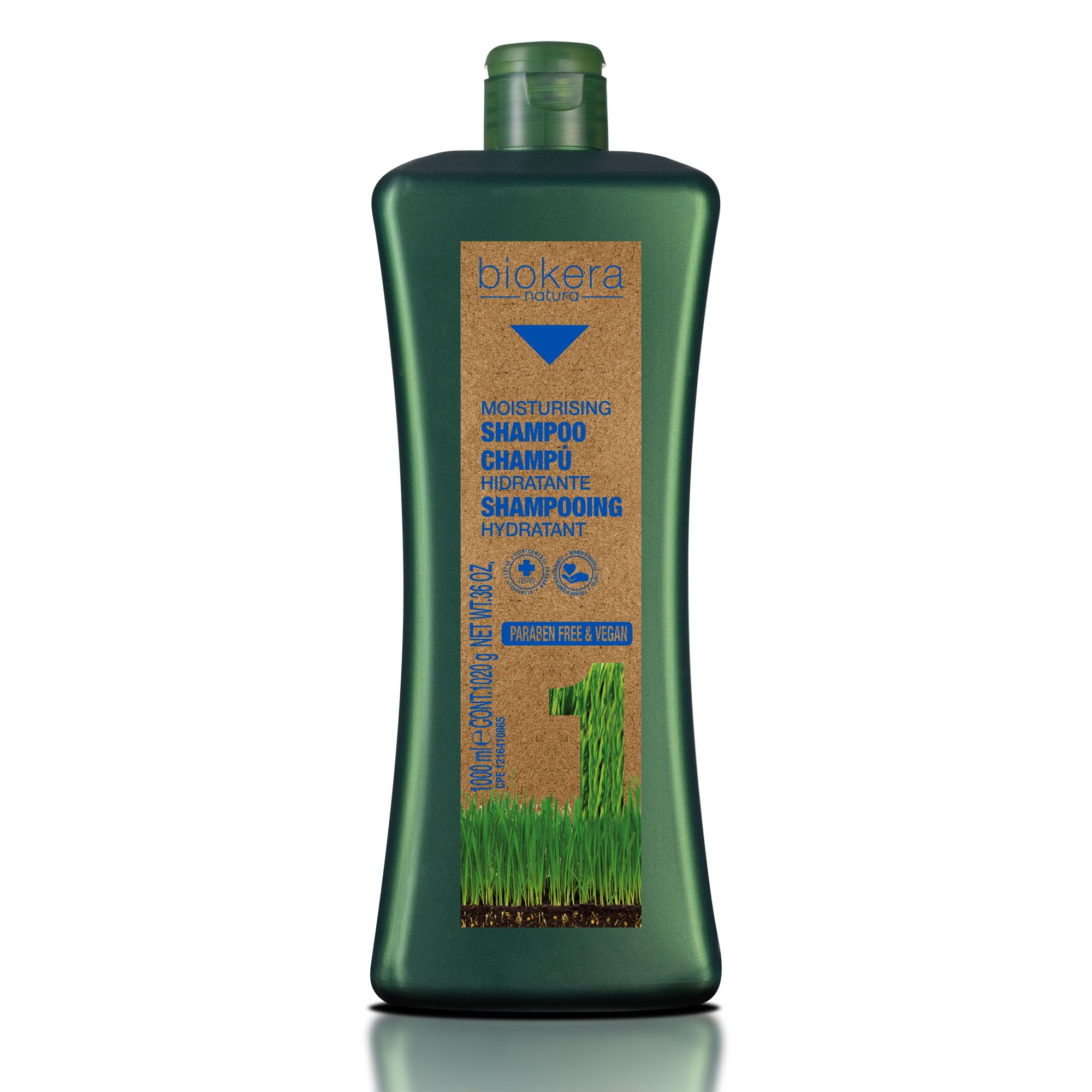 Biokera Natura Hydrating Shampoo - 1000ml - Ideal for Dry or Dehydrated Hair - with Wheat Germ Oil - Deep Hydration Hair - Softer and Shiniest Mane
