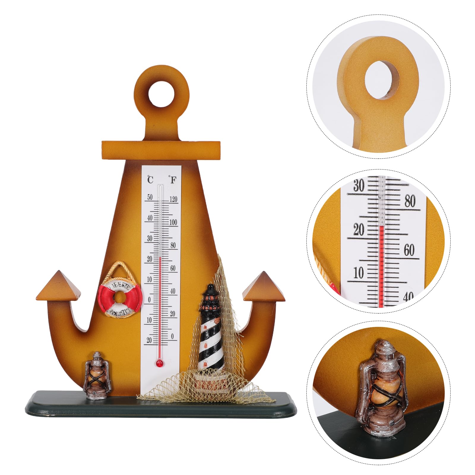 BESTonZON Termometro Nautico da Tavolo in Stile Ancora Retrò, Decorazione Marina per Interno ed Esterno, Misuratore di Temperatura Compatto per Casa, Ufficio e Giardino