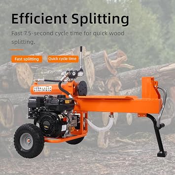 Log Splitter Portable 20 Ton, Firewood Splitter with 7HP Gas Engine, Auto Return, Horizontal Full Beam, Steel Wedge Kindling Splitter for Wood, 2-Stage Hydraulic Pump, Easy Transport Wheelsn (Orange)