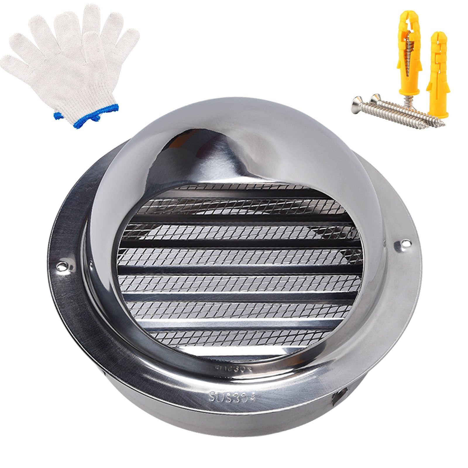 Grille d'aération ronde 68 mm inox 304 argenté pour ventilation extérieure et conduit mural