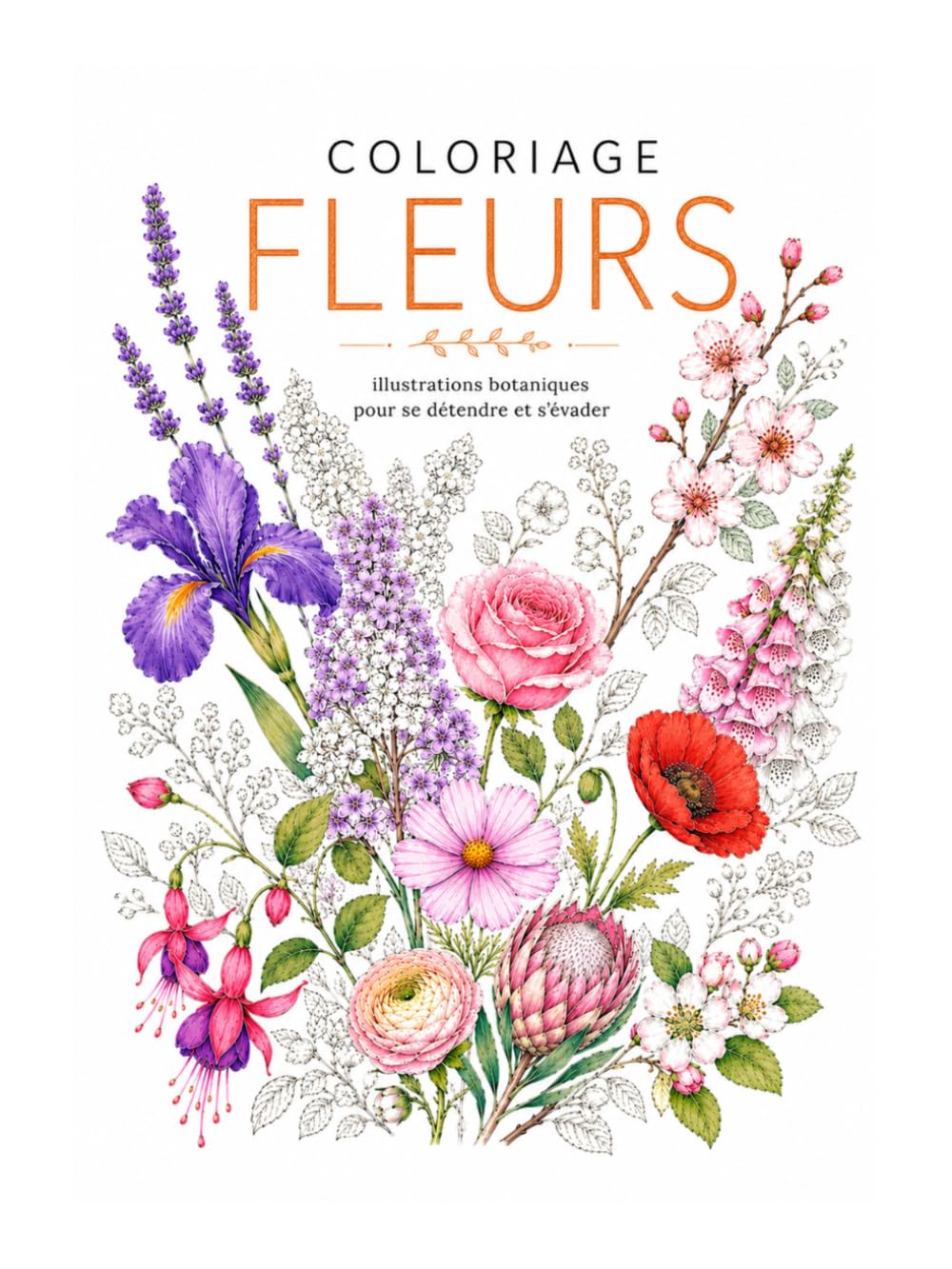 COLORIAGE FLEURS: illustrations botaniques pour se détendre et s'évader