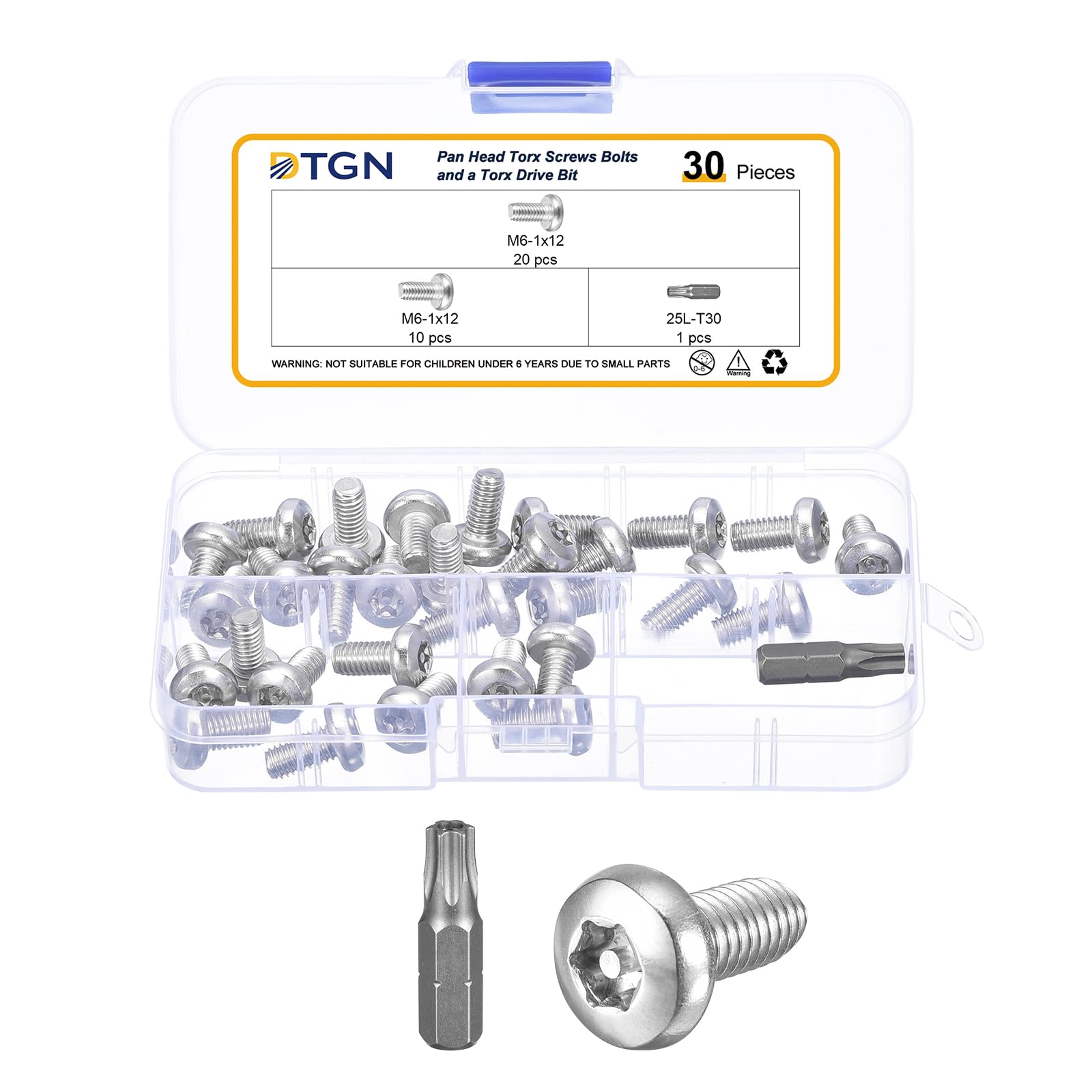 DTGN M6x12mm Pan Head Torx Security Screws, 30Pack, Good for Machinery