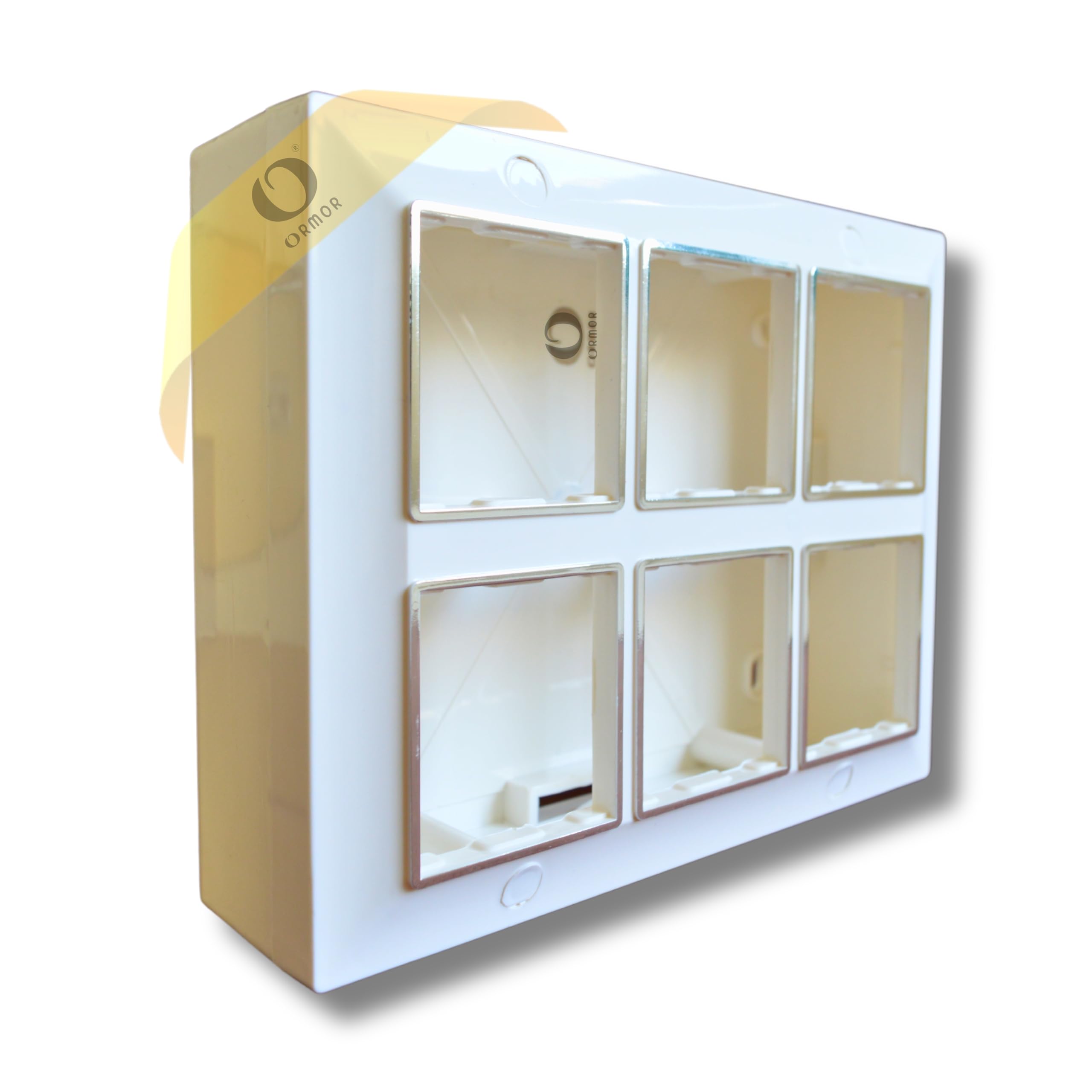 ORMOR Modular Surface Mount Gang Box (12 Module-White) Silver Line Glossy Premium Polycarbonate Box for Universal Standard Modular Electrical Switches-image-14