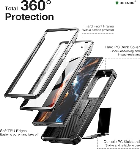 Miniatura 6 de Dexnor Funda de cuerpo completo para Samsung Galaxy S23 Ultra 5G68 pulgadas marco frontal adicional protección de grado militar resistente protector