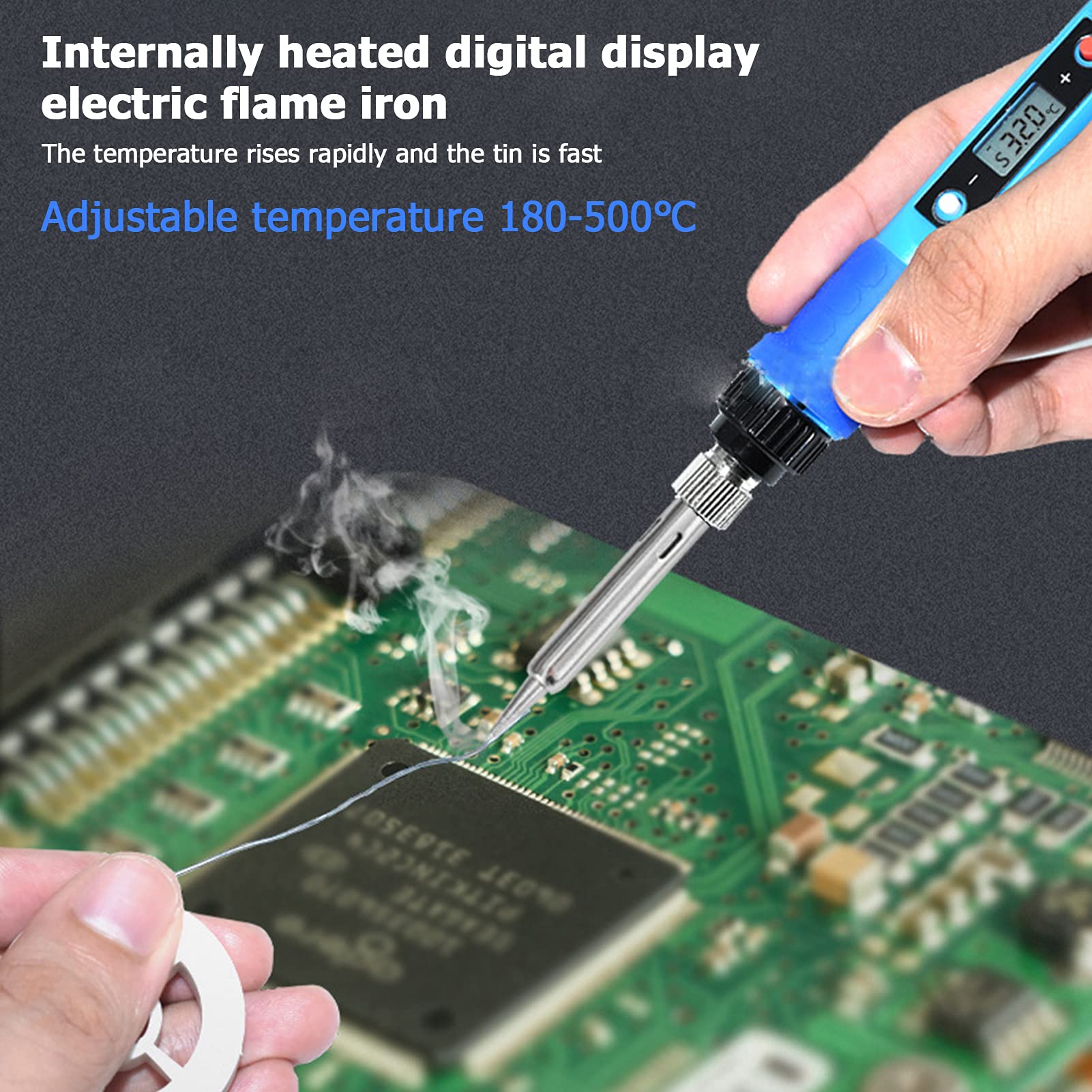 Soldeerbout, 80 W (350 ℃-500 ℃), 15-in-1 elektronische lasset met aan-/uitschakelaar, 5 soldeerbouten, desoldeerpomp, soldeerdraad, elektronische reparaties