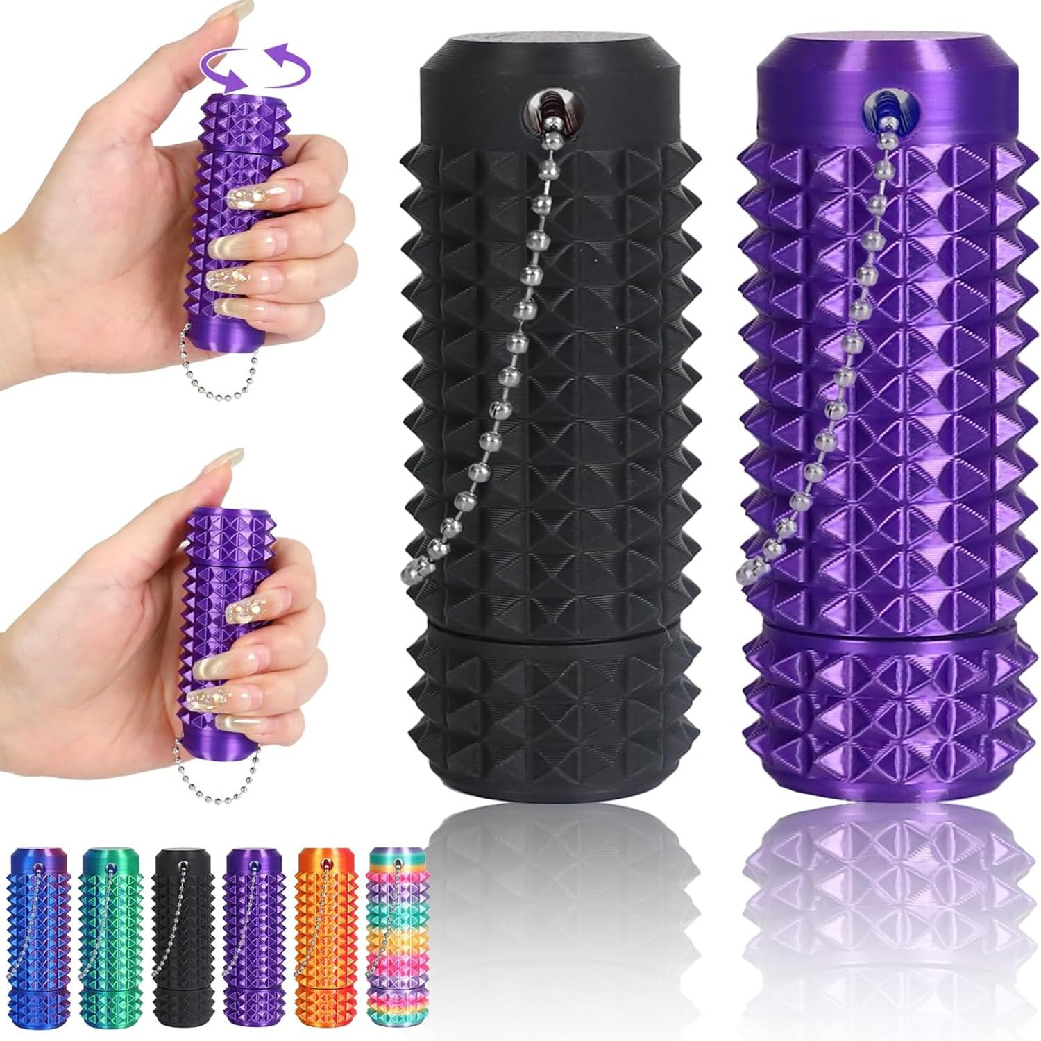 Little Ouchies Pain Fidget 2PCS, Rotatable Spiky Sensory Tool, 3D Printed Grippie Keychain for Adults Anxiety Relief, Focus & Skin Picking, Stress Gift for Teens (Black + Purple)